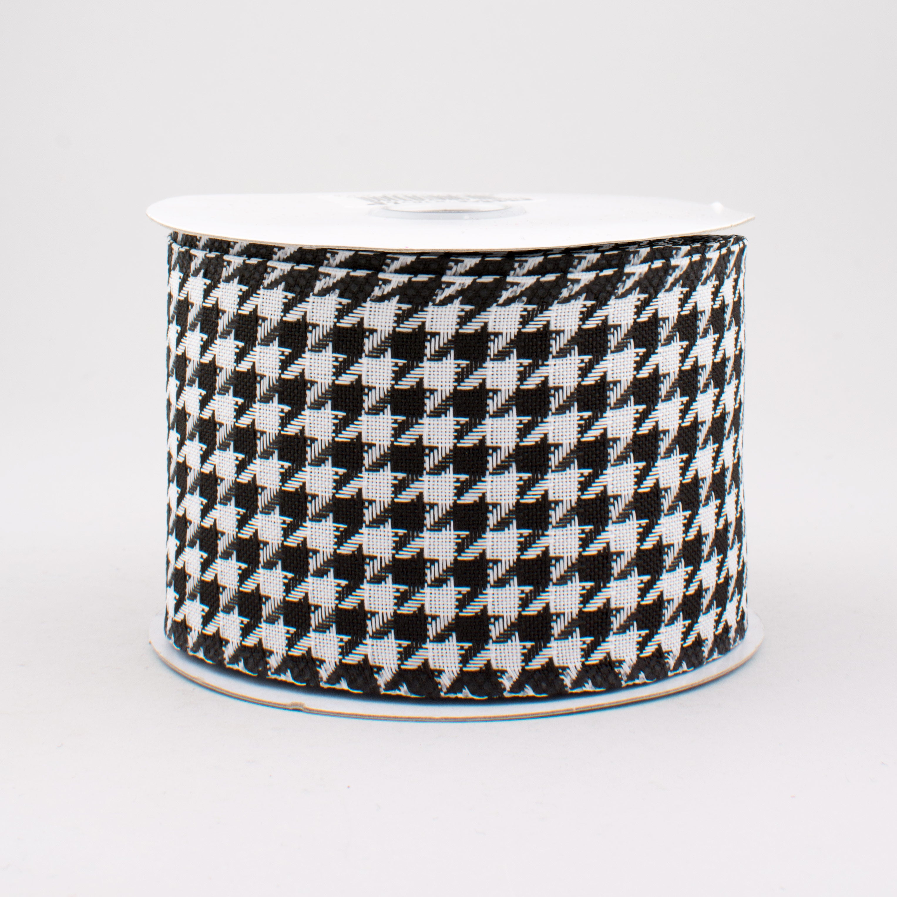 2.5" Black & White Large Houndstooth Woven Ribbon (10 Yards)