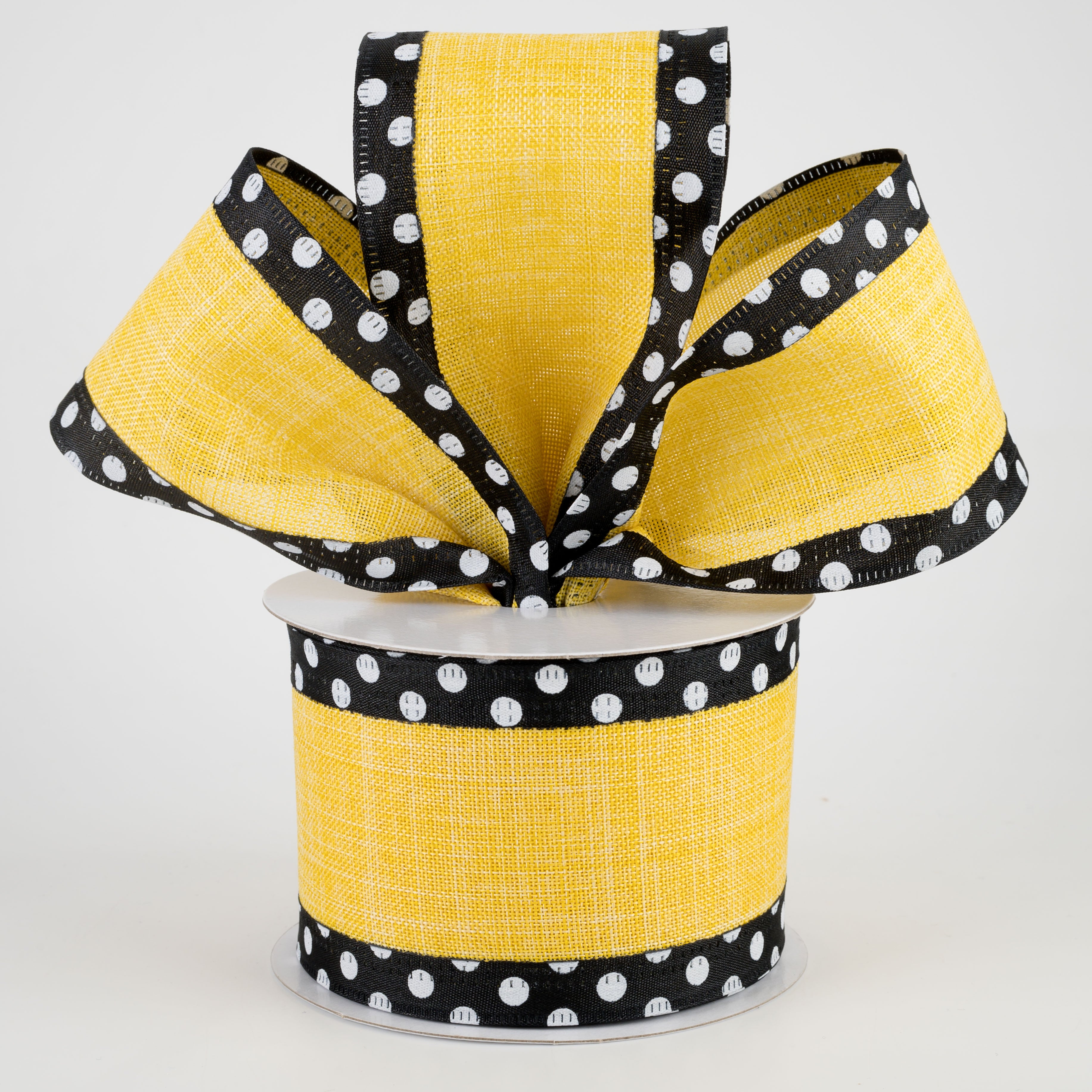 2.5" Black & White Polka Dot Edge Ribbon: Yellow (10 Yards) Lifestyle Photo