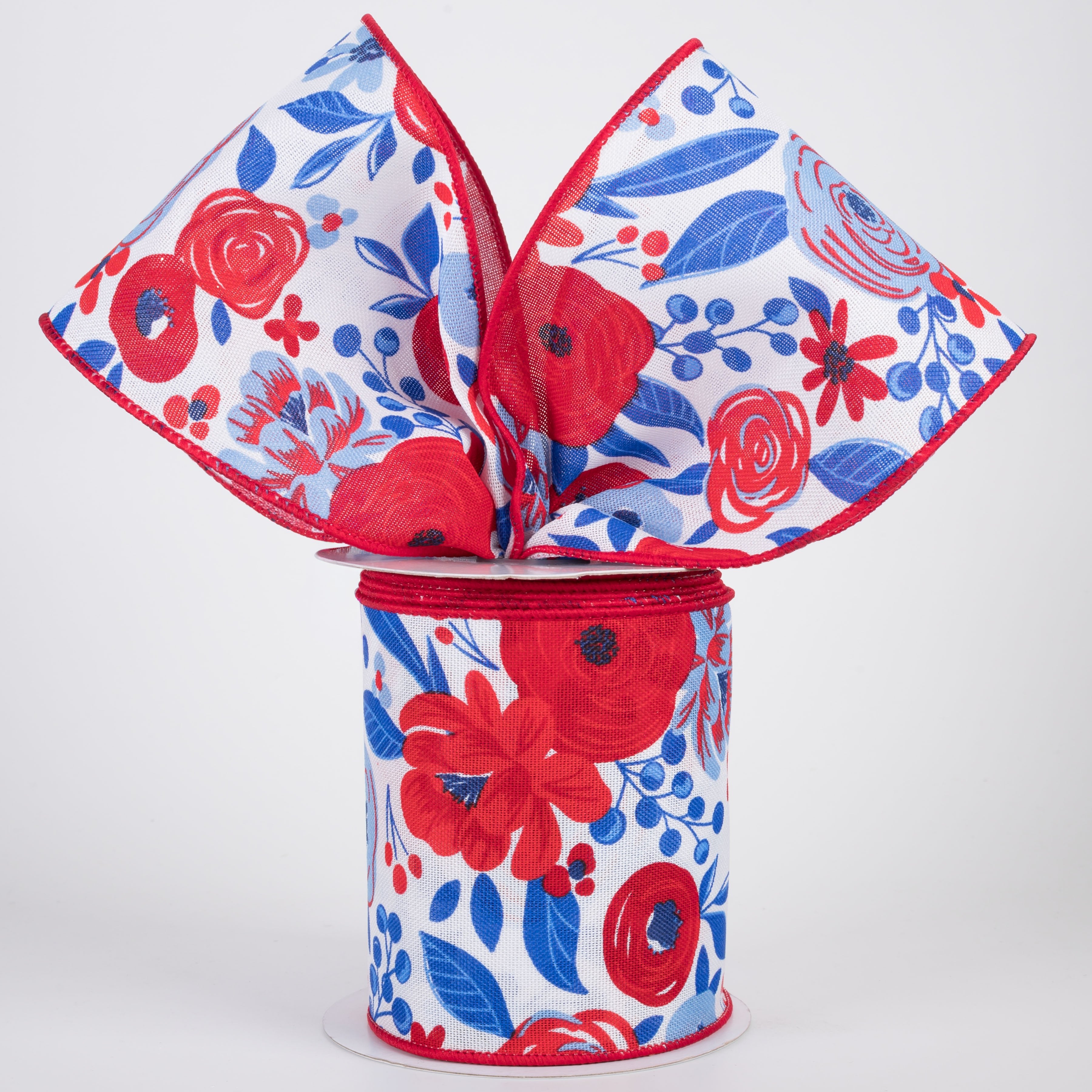 4" Bold Blooms Ribbon: Red, White & Blue (10 Yards) Lifestyle Photo