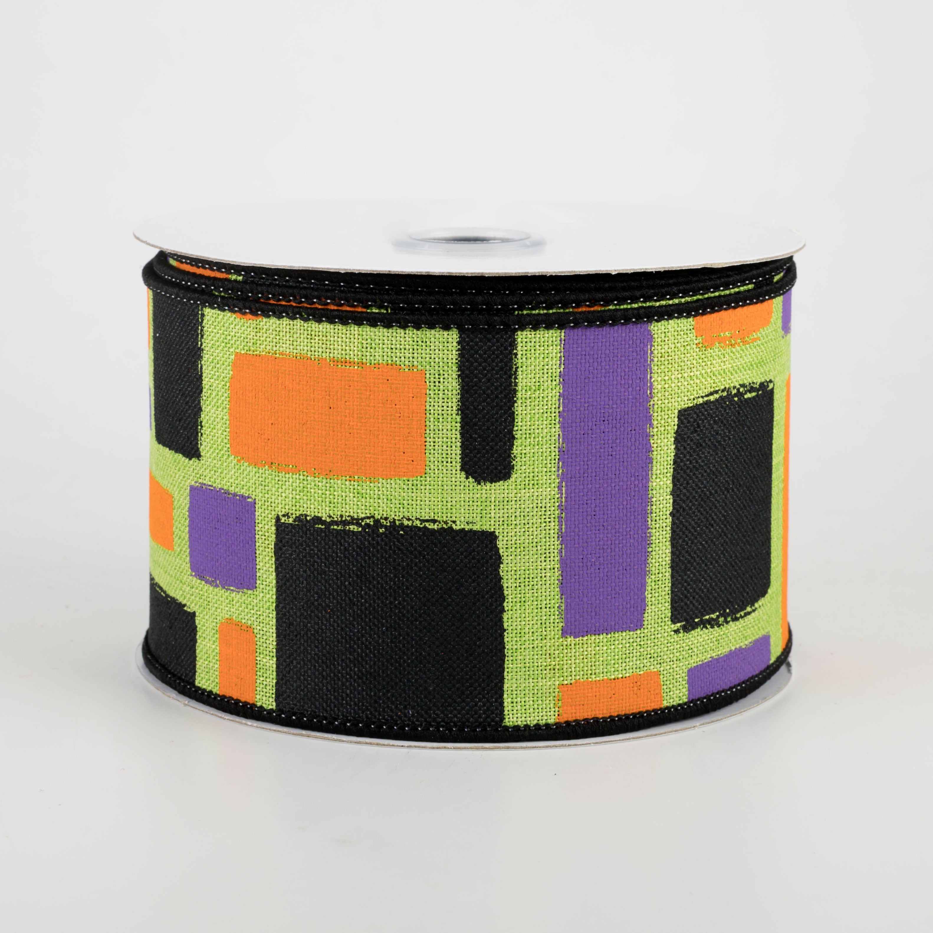 2.5" Bold Brush Strokes Ribbon: Lime, Black, Orange, Purple (10 Yards)
