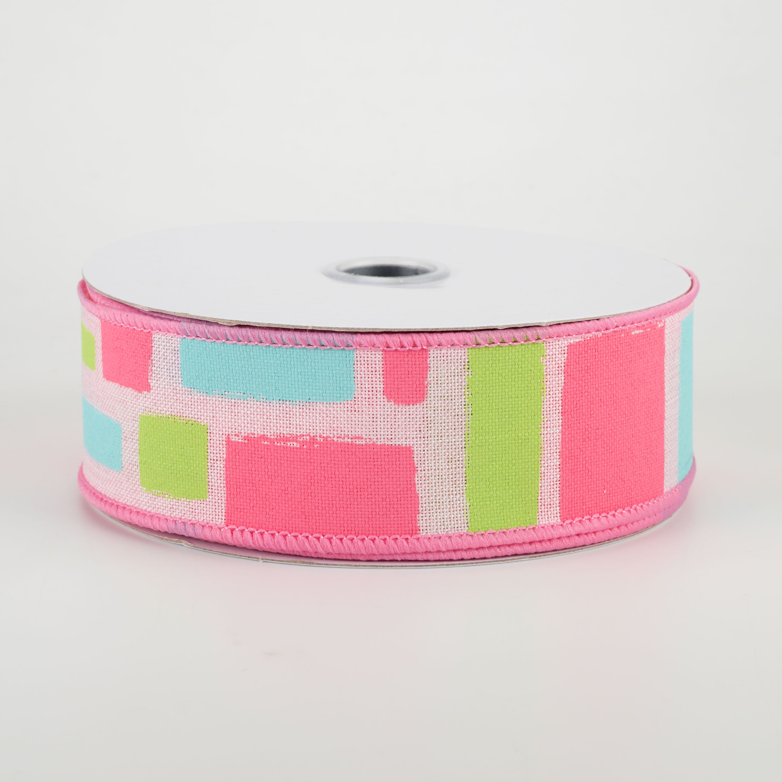 1.5" Bold Brush Strokes Ribbon: Pale Pink, Pink, Teal, Light Green (10 Yards)