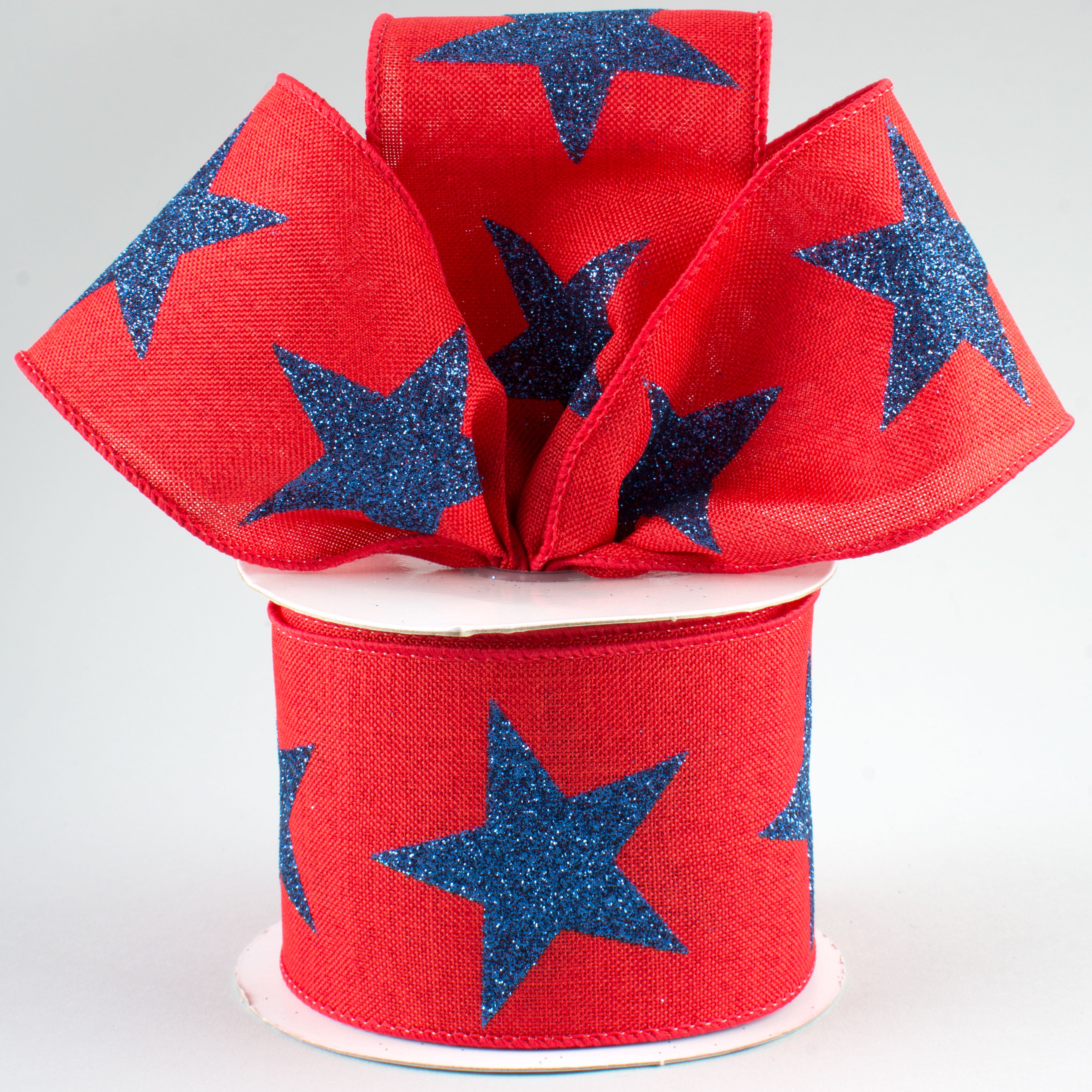 2.5" Bold Glitter Star Ribbon: Red & Navy Blue (10 Yards) Lifestyle Photo