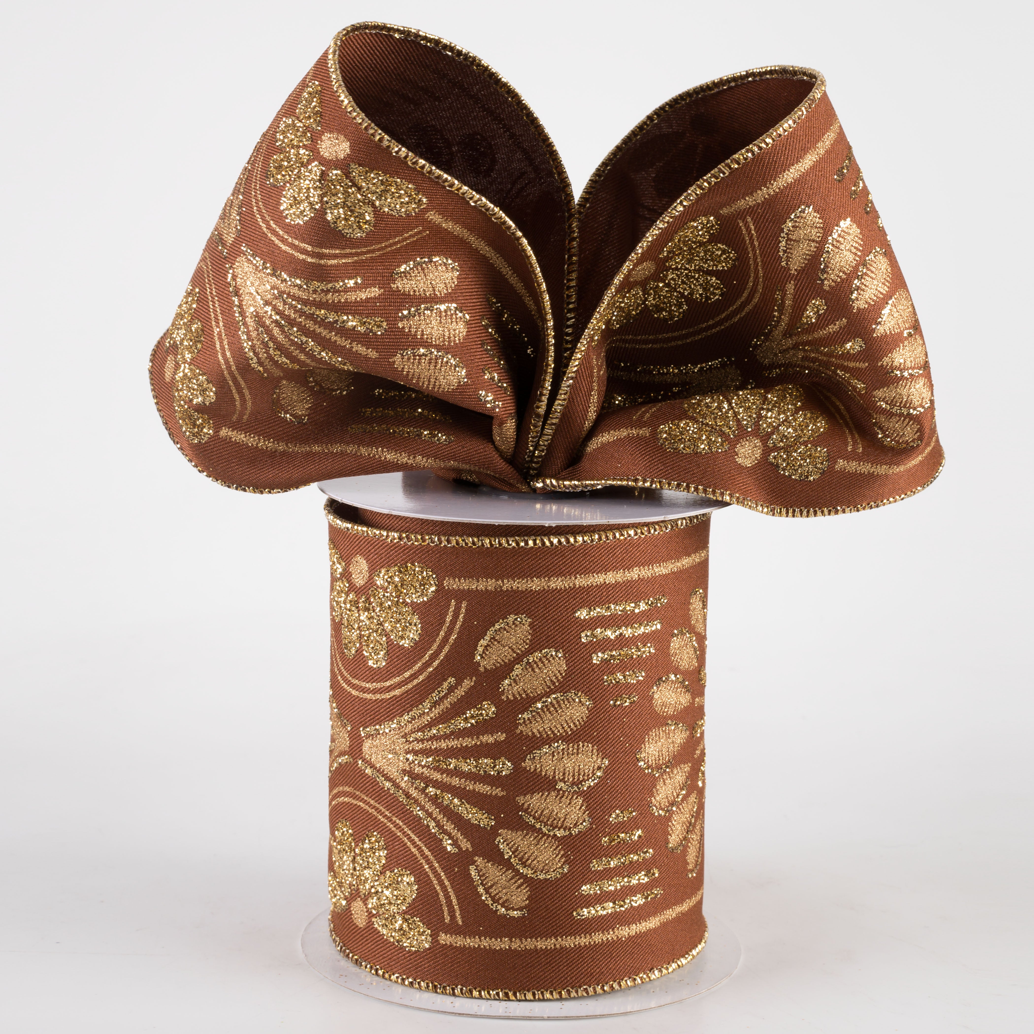4" Bold Glittered Art Deco Ribbon: Brown (10 Yards) Lifestyle Photo