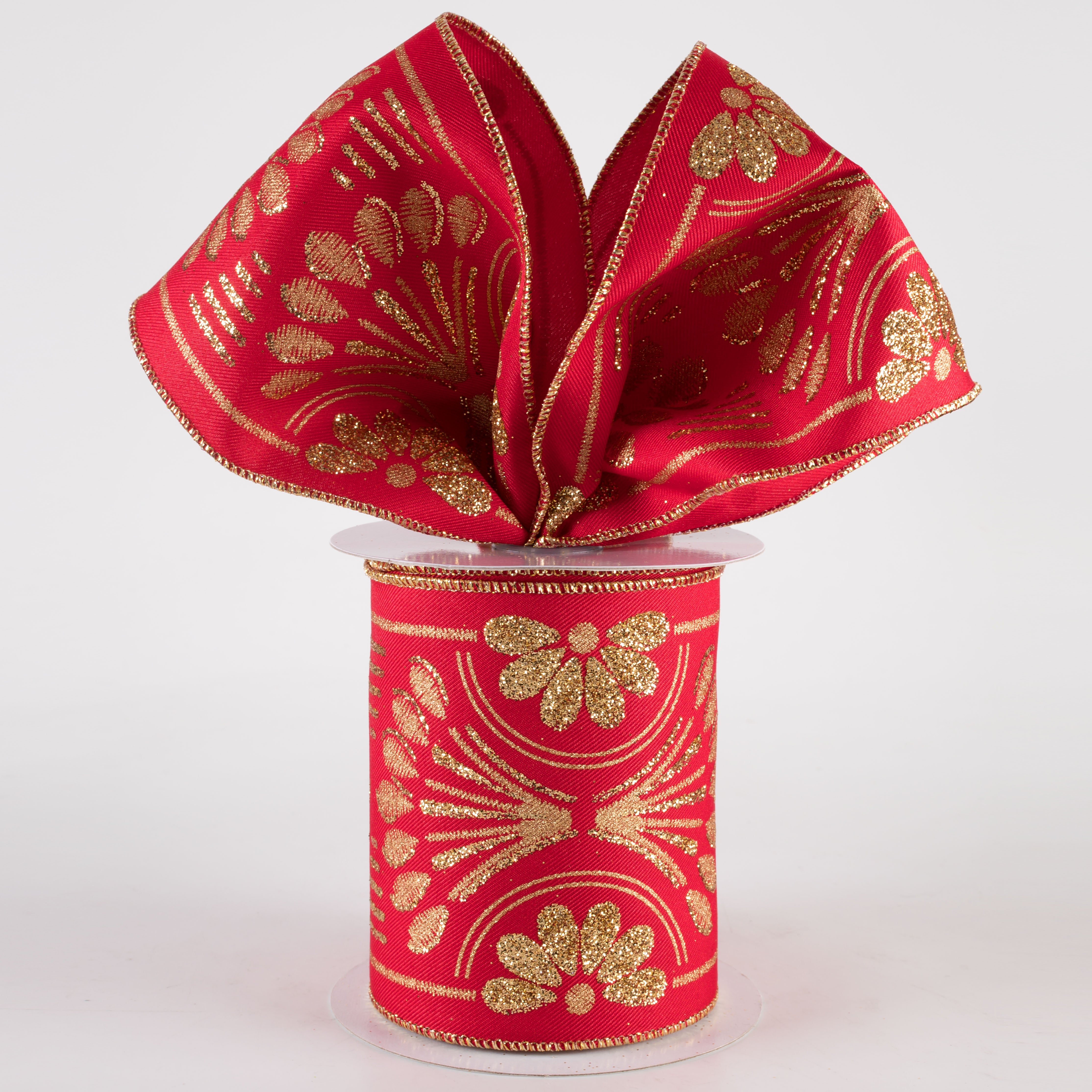 4" Bold Glittered Art Deco Ribbon: Red (10 Yards) Lifestyle Photo