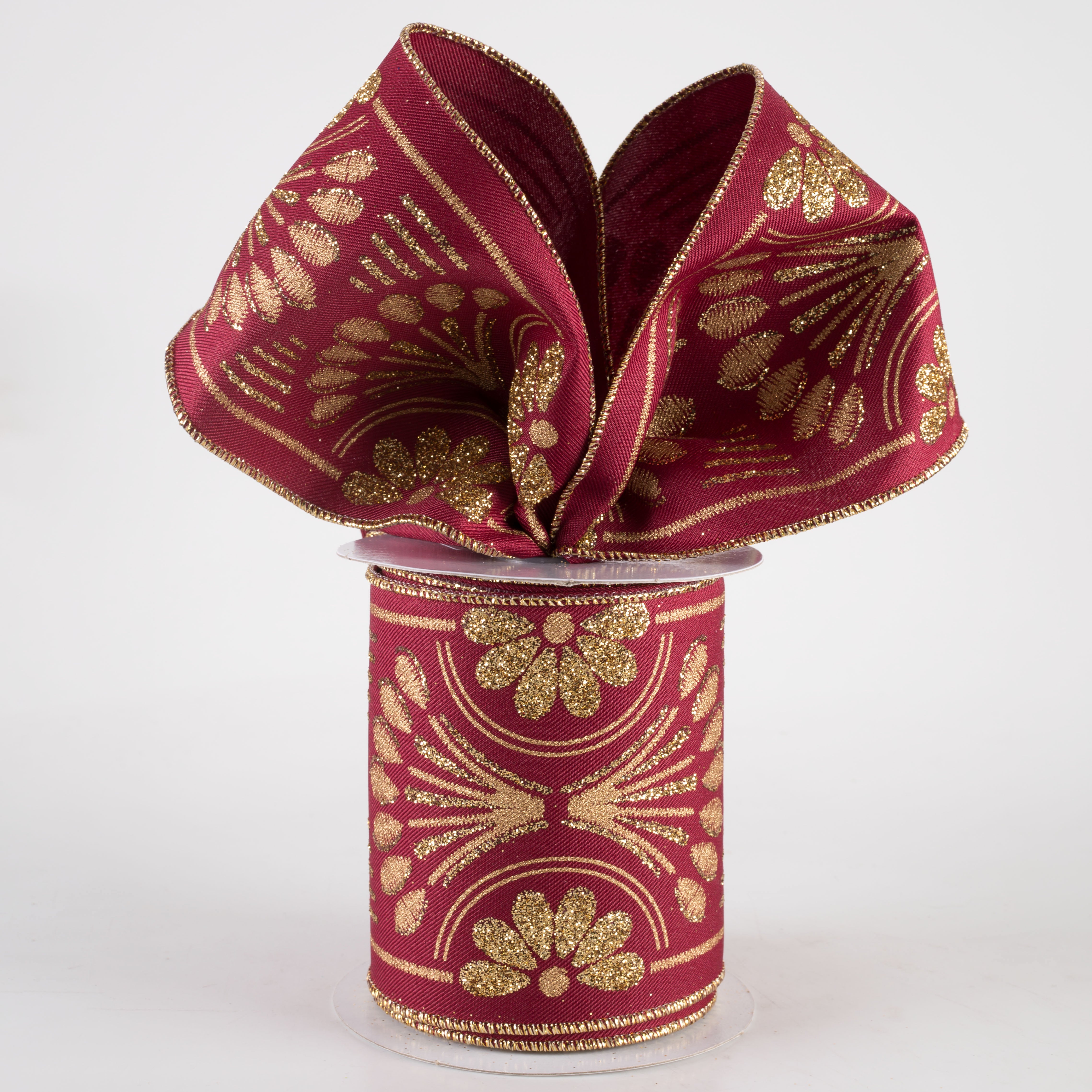 4" Bold Glittered Art Deco Ribbon: Wine Red Lifestyle Photo