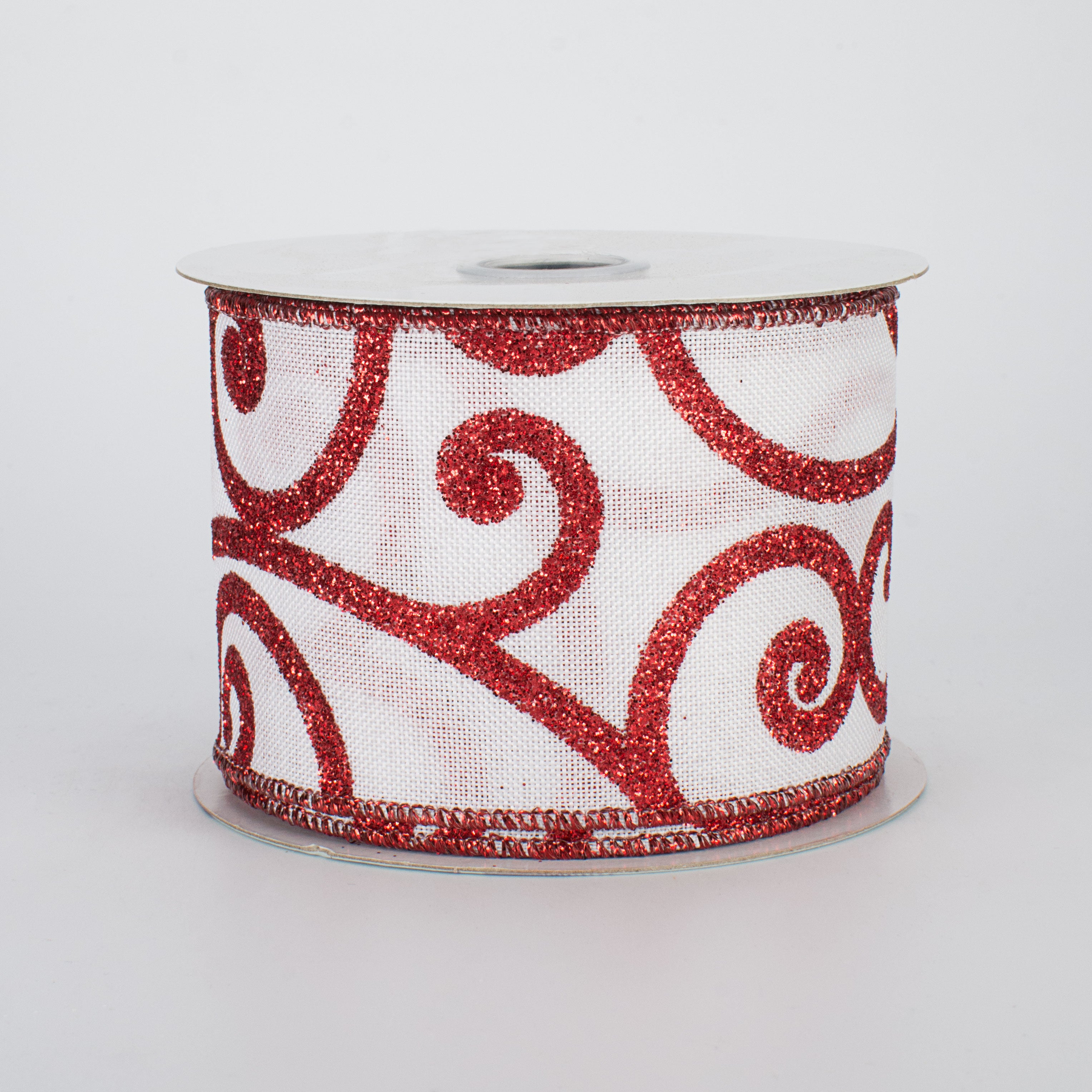 2.5" Bold Scroll Royal Canvas Ribbon: White & Red (10 Yards)