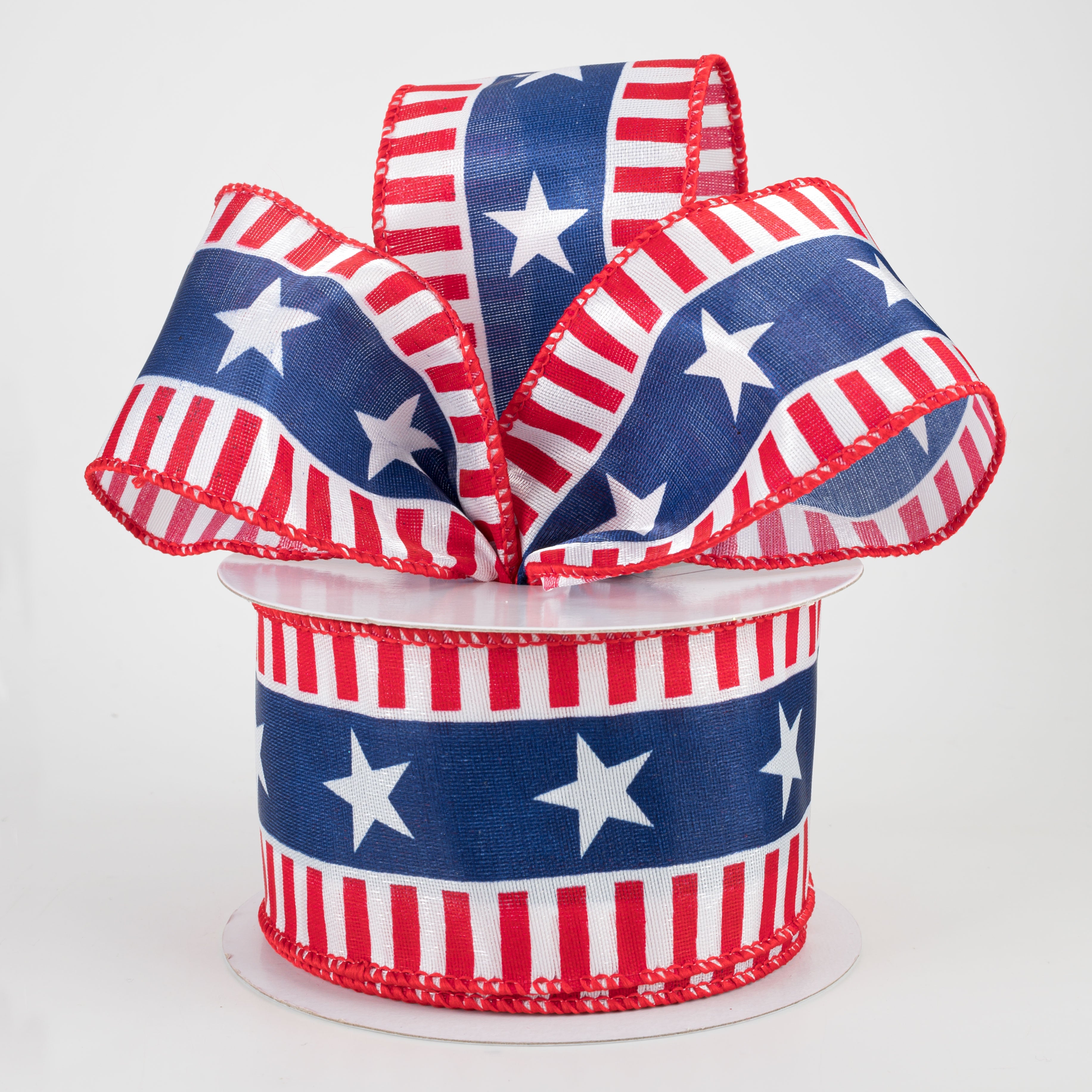 2.5" Bold Star & Stripes Ribbon: White (10 Yards) Lifestyle Photo