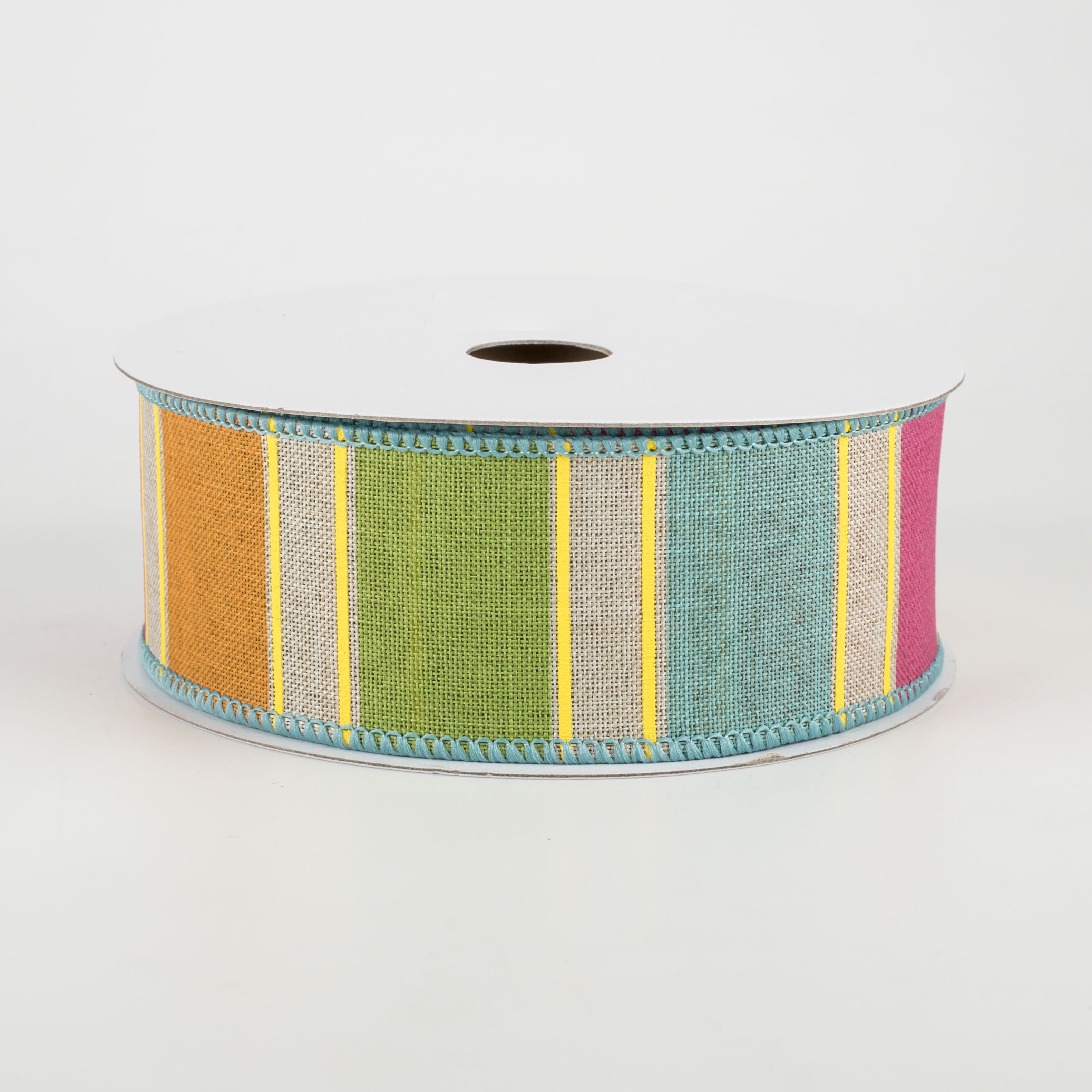 1.5" Bold Stripes Ribbon: Light Natural, Pink, Orange, Green, Yellow (10 Yards)