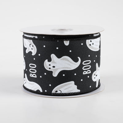 2.5" Boo Ghosts Ribbon: Black (10 Yards)