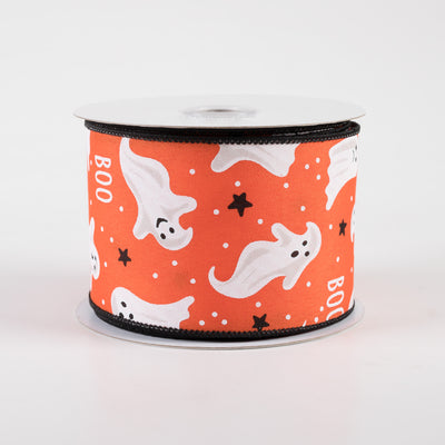 2.5" Boo Ghosts Ribbon: Dark Orange (10 Yards)