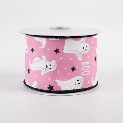 2.5" Boo Ghosts Ribbon: Pink (10 Yards)