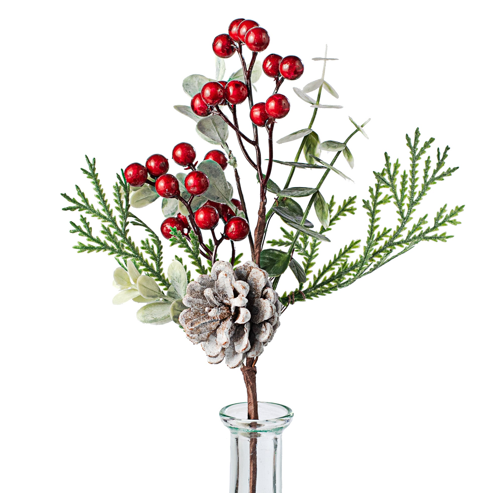 10" Boxwood Pinecone & Ash Berries Pick Item Number: 30518
