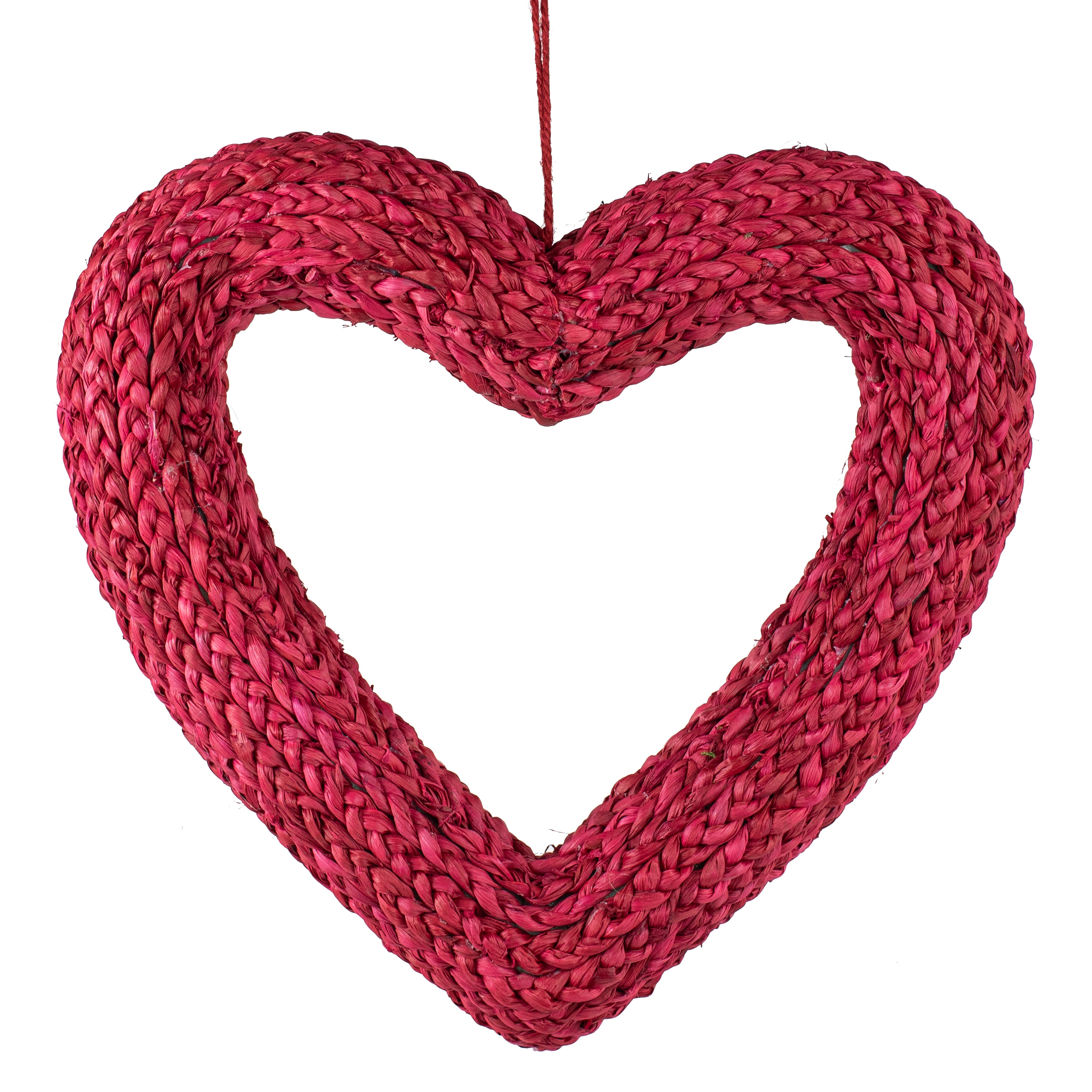 Braided Grass Heart Wreath: Red