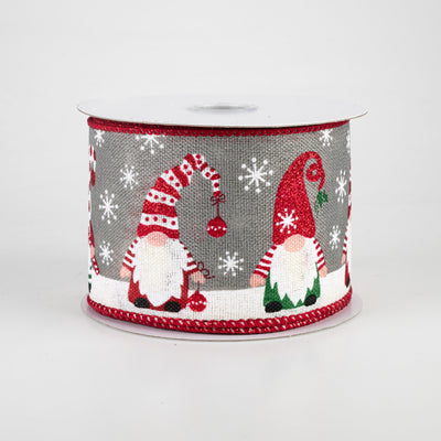 2.5" Bright Holiday Gnome Canvas Ribbon: Grey (10 Yards)