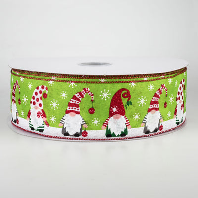 2.5" Bright Holiday Gnomes Ribbon: Fresh Green, Red, Grey (50 Yards)