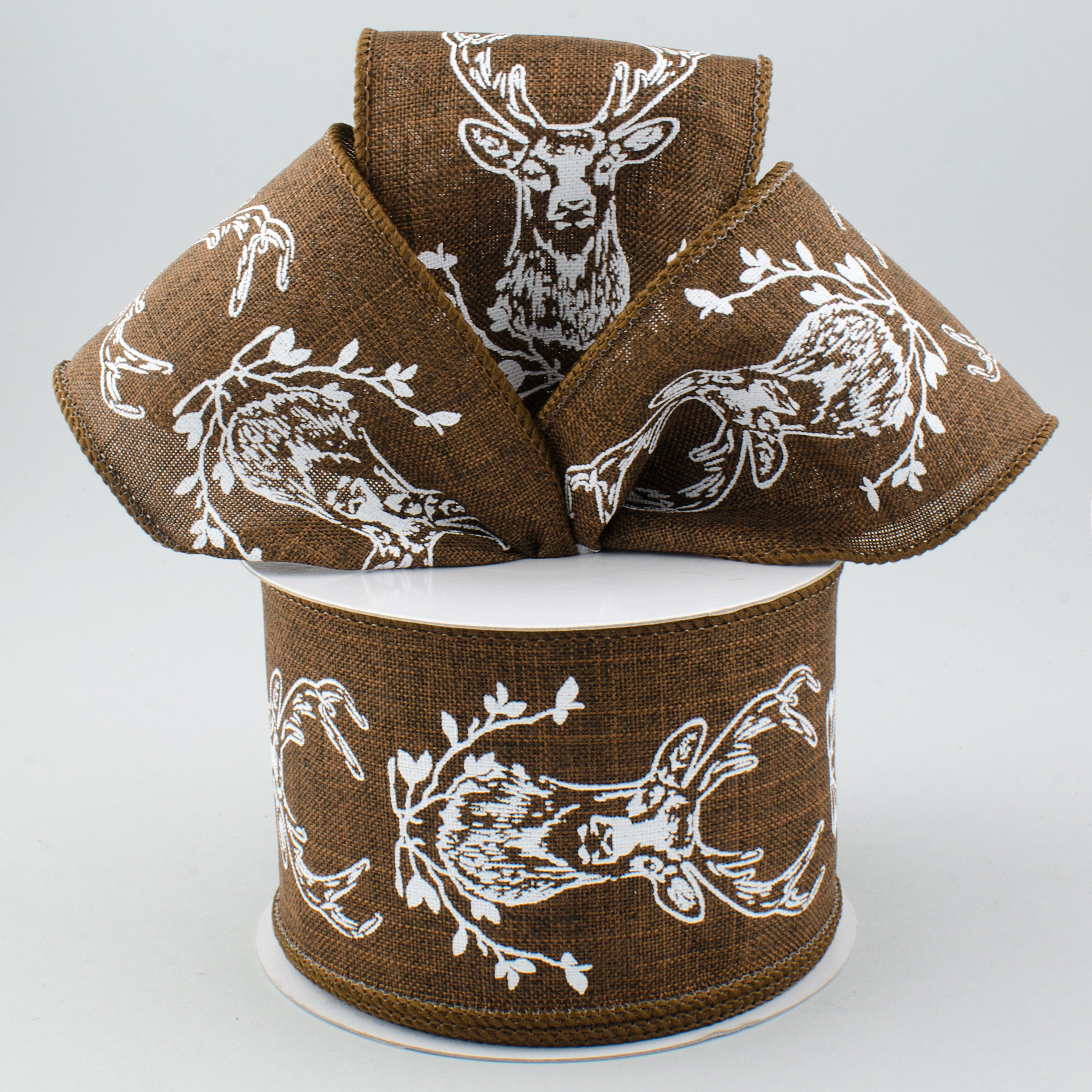 2.5" Brown Canvas Deer Head Ribbon: Chocolate Brown & White (10 Yards) Lifestyle Photo