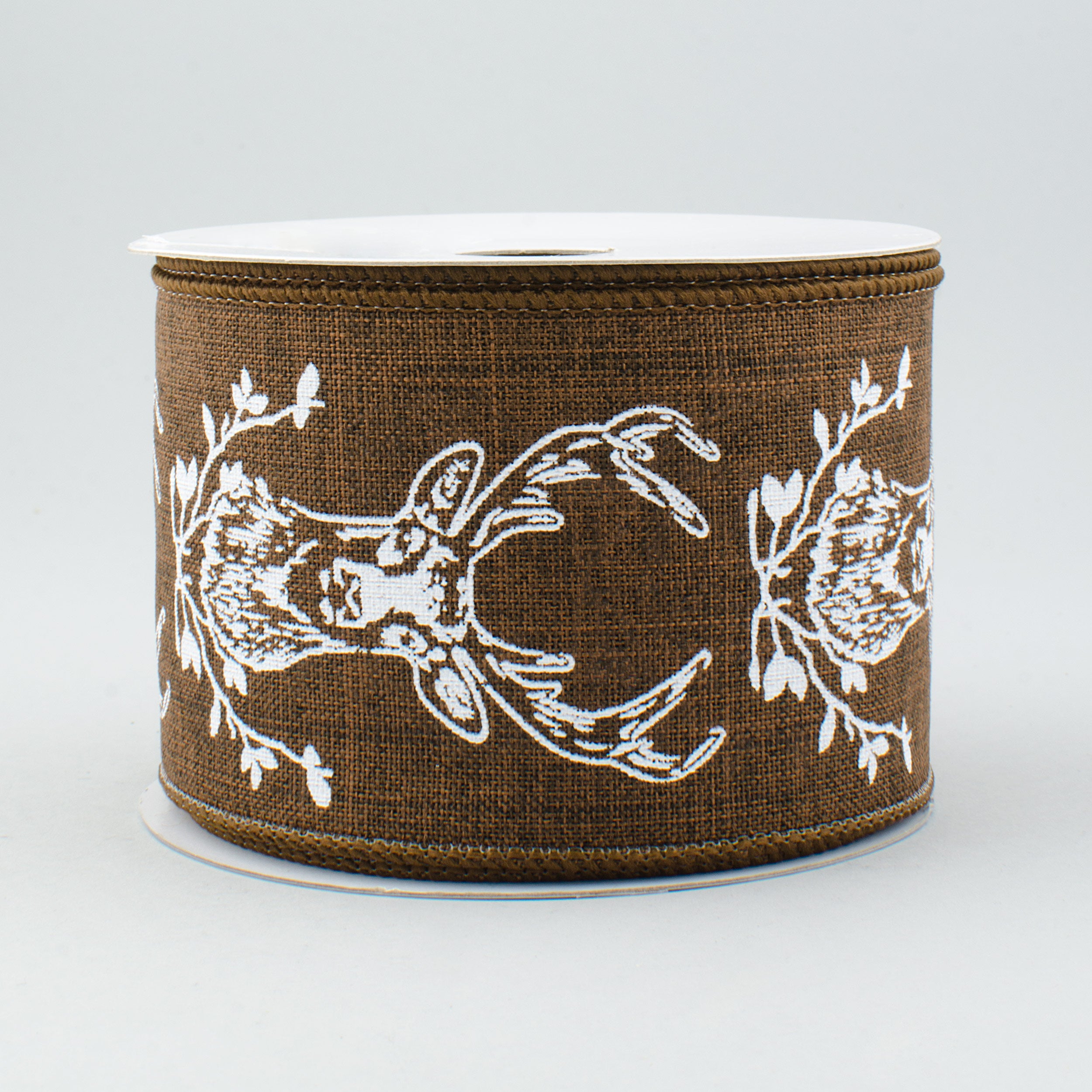 2.5" Brown Canvas Deer Head Ribbon: Chocolate Brown & White (10 Yards)