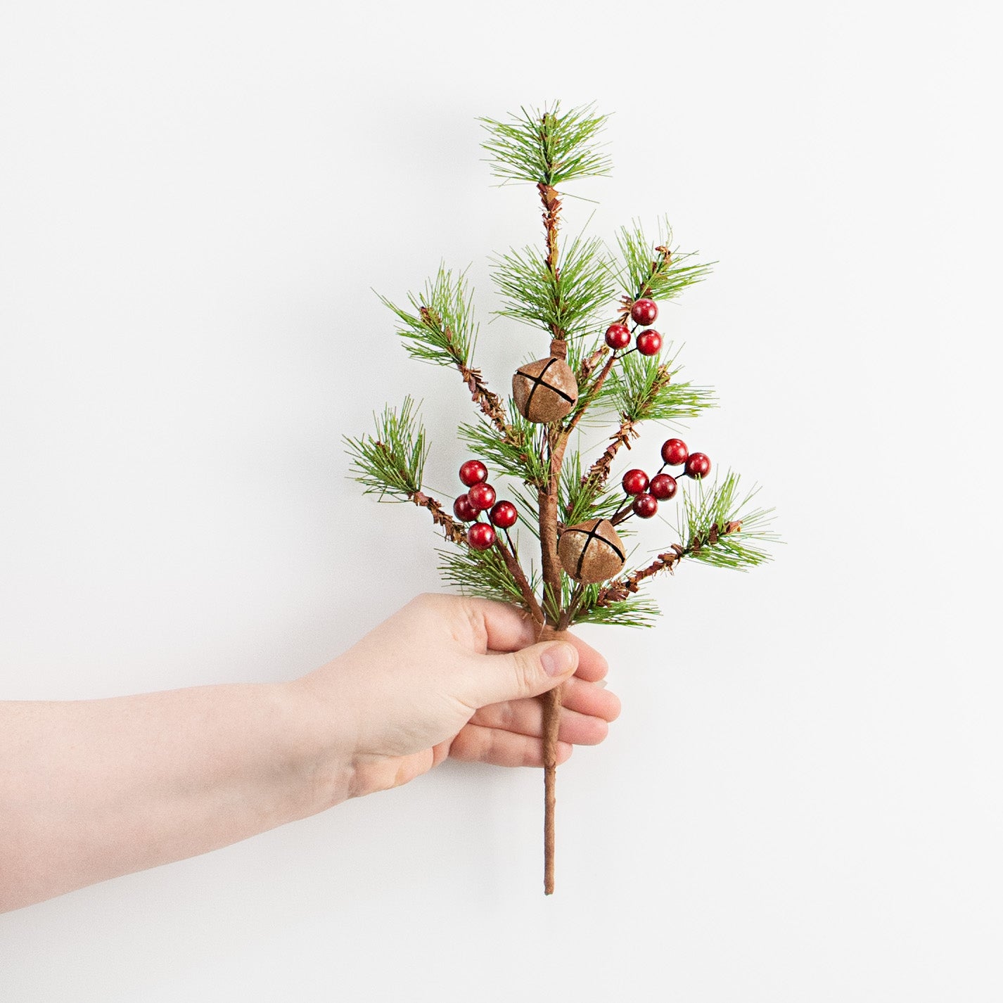 14" Brush Pine with Rusty Bells and Red Berries Pick detail photo 3