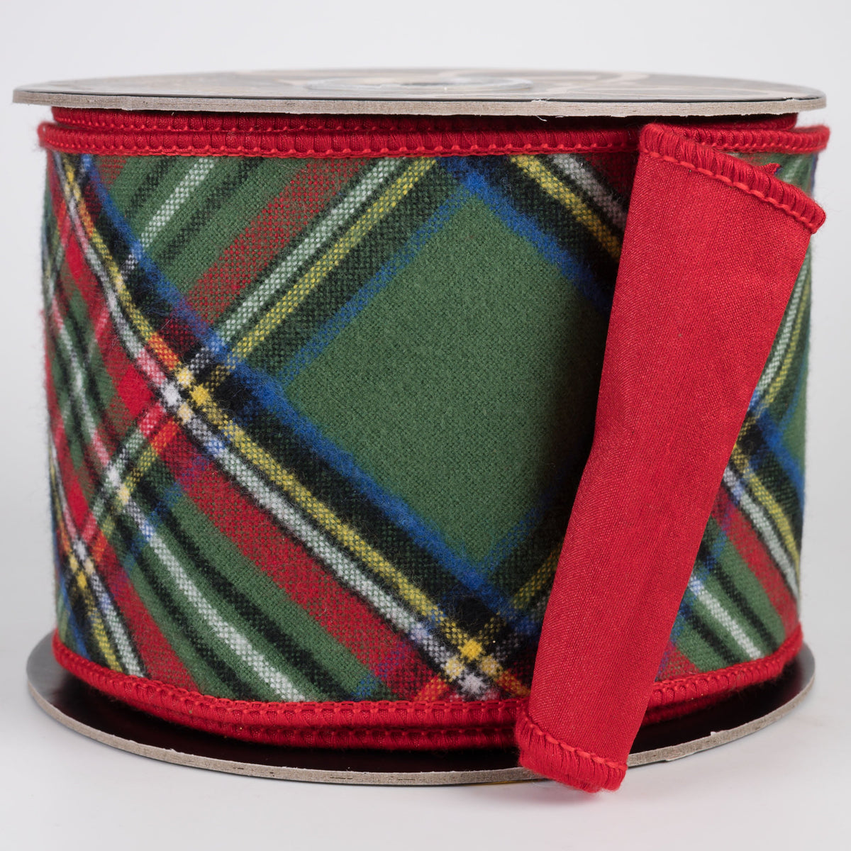 4" Brushed Cotton Classic Tartan Bias Plaid & Fused Dupioni Ribbon: Green & Red (10 Yards) Item Number: RR0106