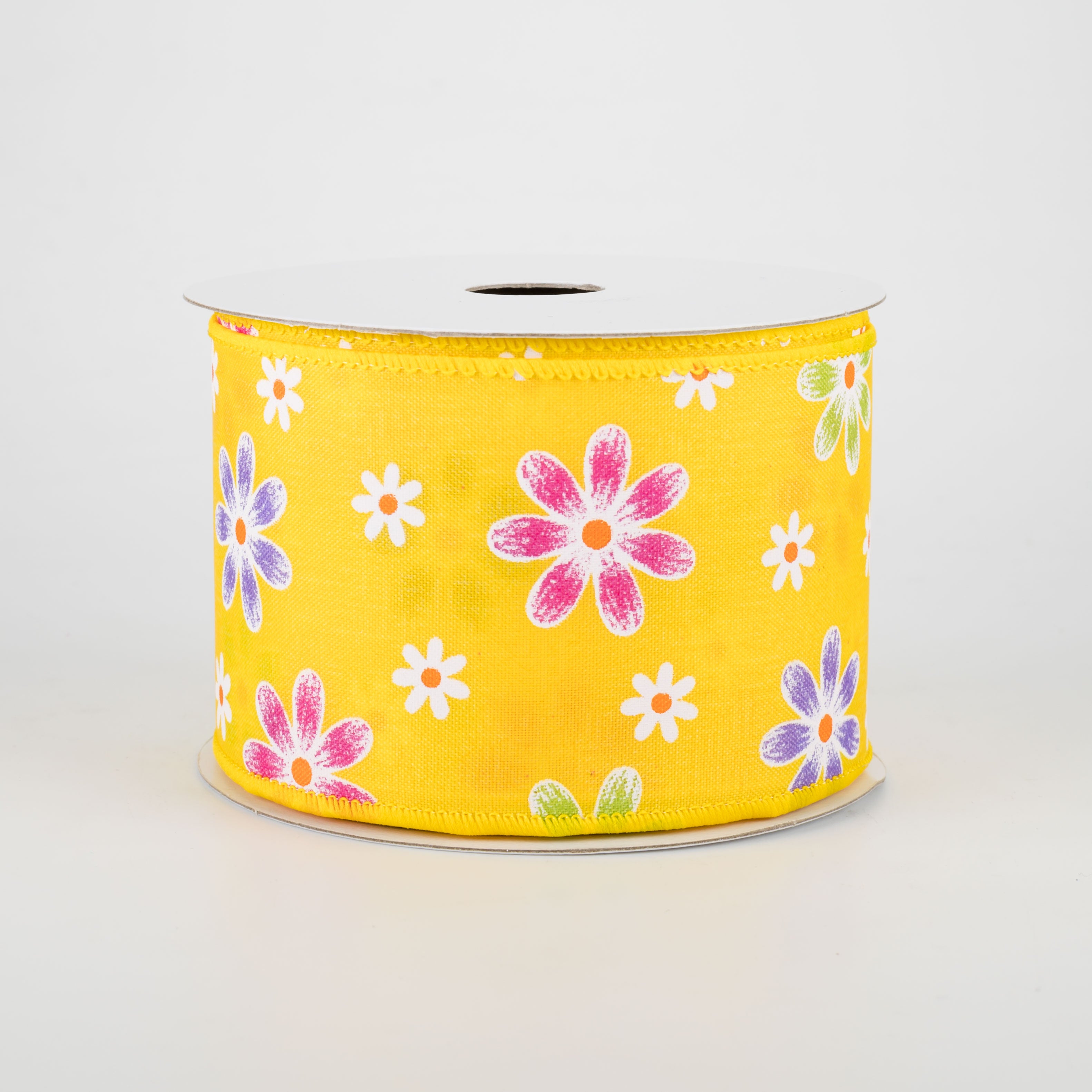 2.5" Brushed Spring Daisies Ribbon: Daffodil Yellow (10 Yards)