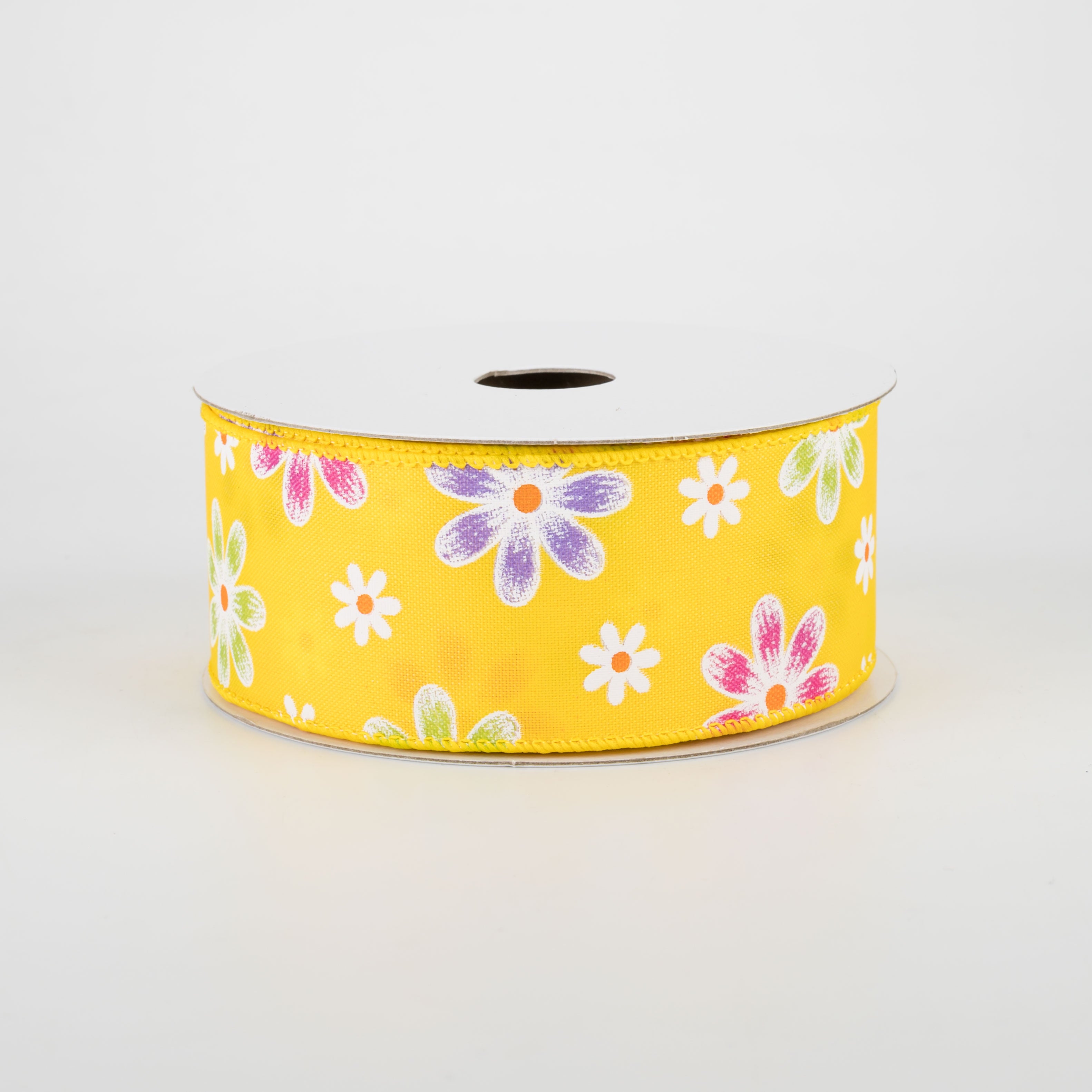 1.5" Brushed Spring Daisies Ribbon: Daffodil Yellow (10 Yards)