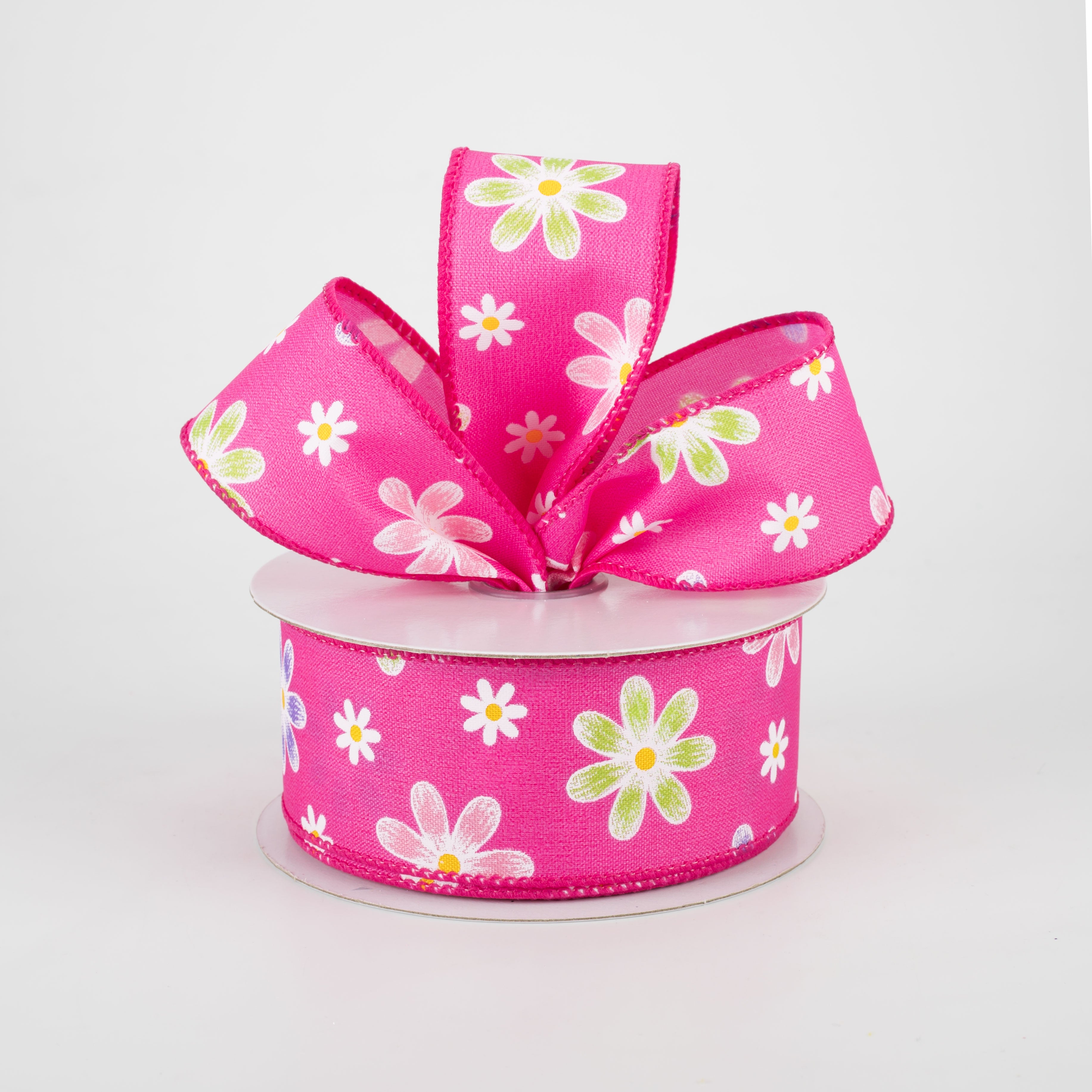 1.5" Brushed Spring Daisies Ribbon: Fuchsia (10 Yards) Lifestyle Photo