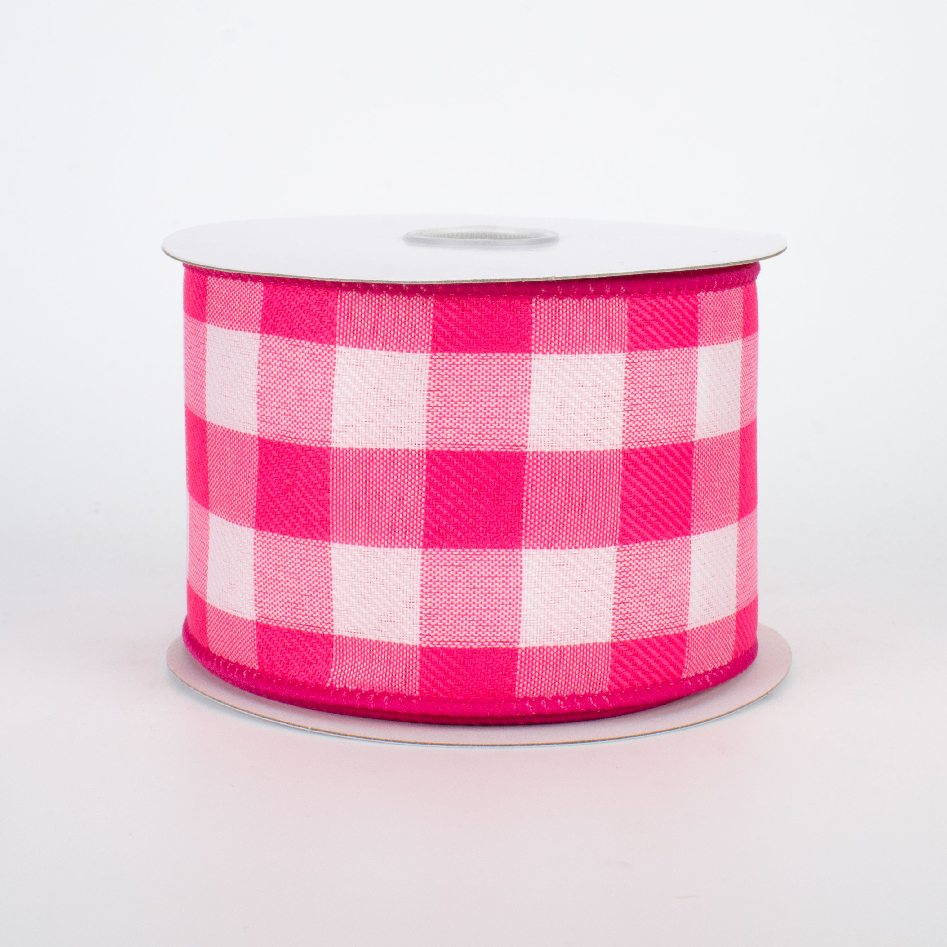 2.5" Buffalo Check Plaid Ribbon: Fuchsia Pink & White (10 Yards)
