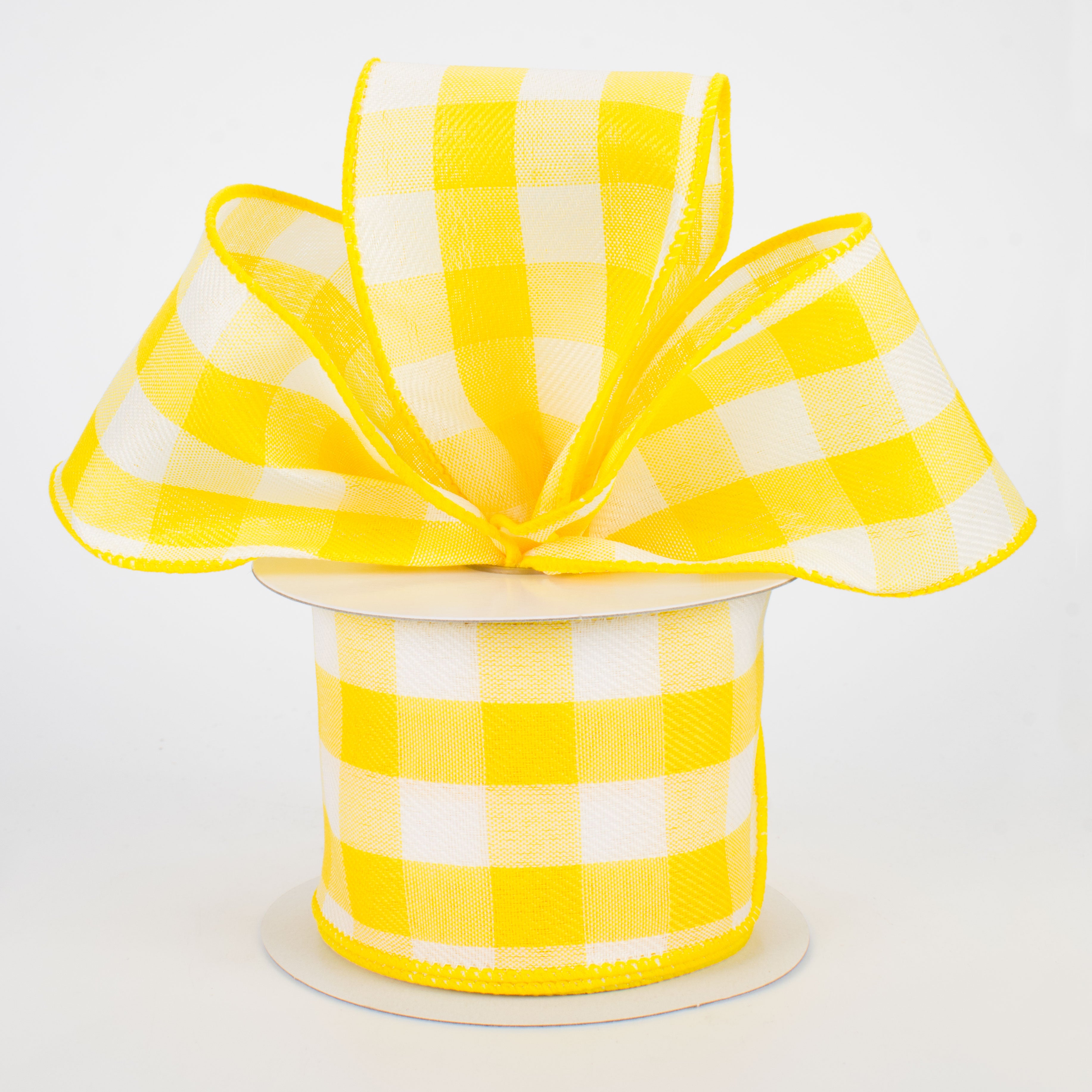 2.5" Buffalo Check Plaid Ribbon: Yellow & White (10 Yards) Lifestyle Photo