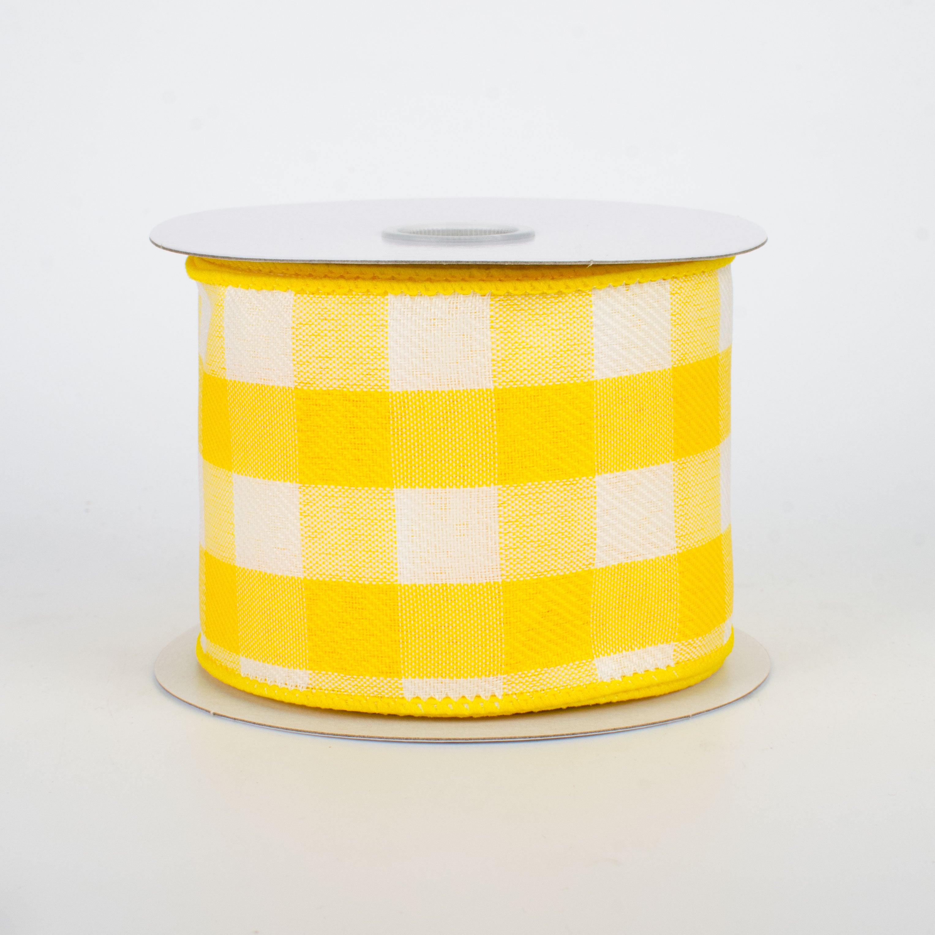 2.5" Buffalo Check Plaid Ribbon: Yellow & White (10 Yards)