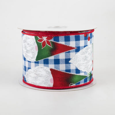 2.5" Buffalo Plaid Christmas Gnomes Ribbon: Royal Blue & White (10 Yards) Item Number: 78109-40-25