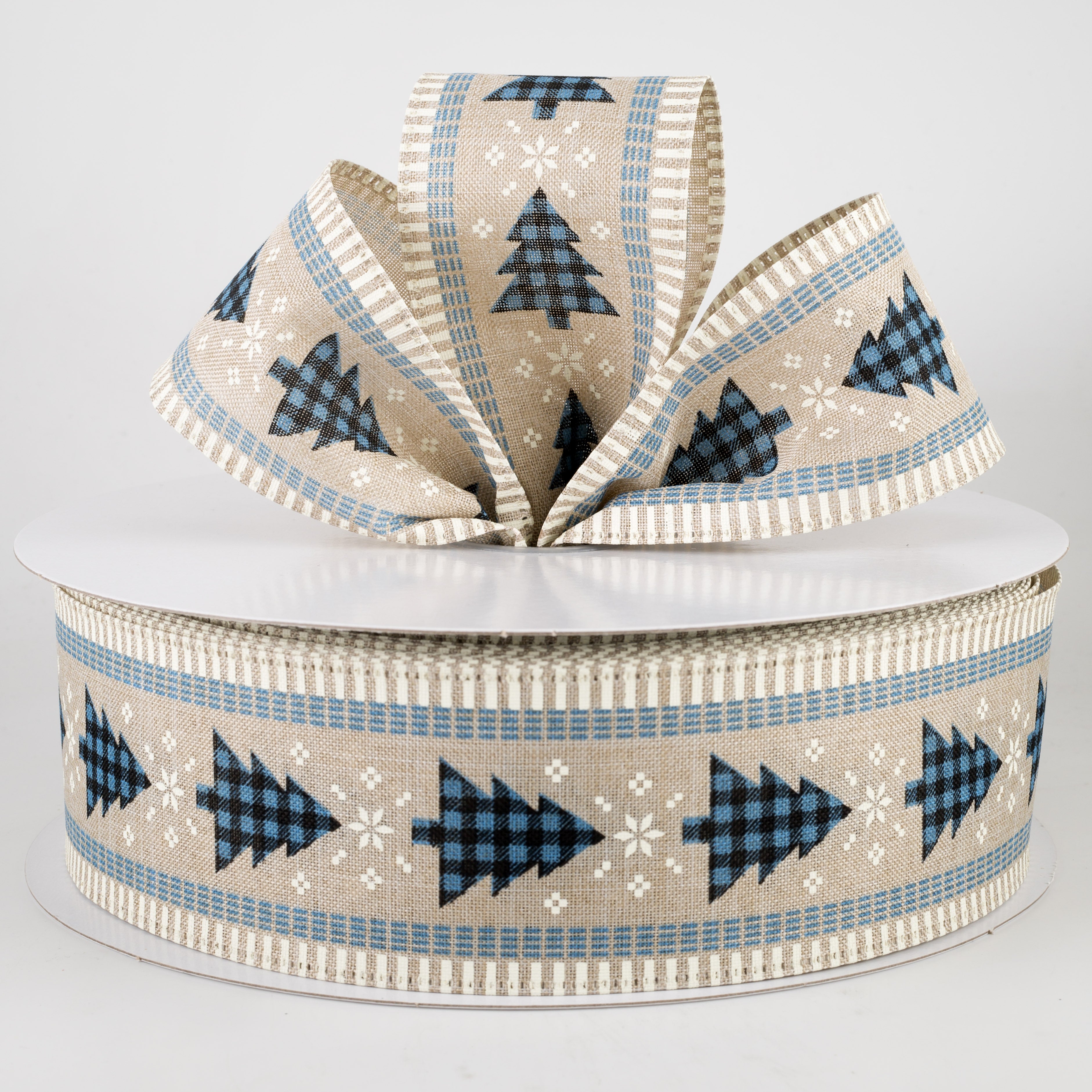 2.5" Buffalo Plaid Christmas Tree Ribbon: Black & Blue (50 Yards) Lifestyle Photo