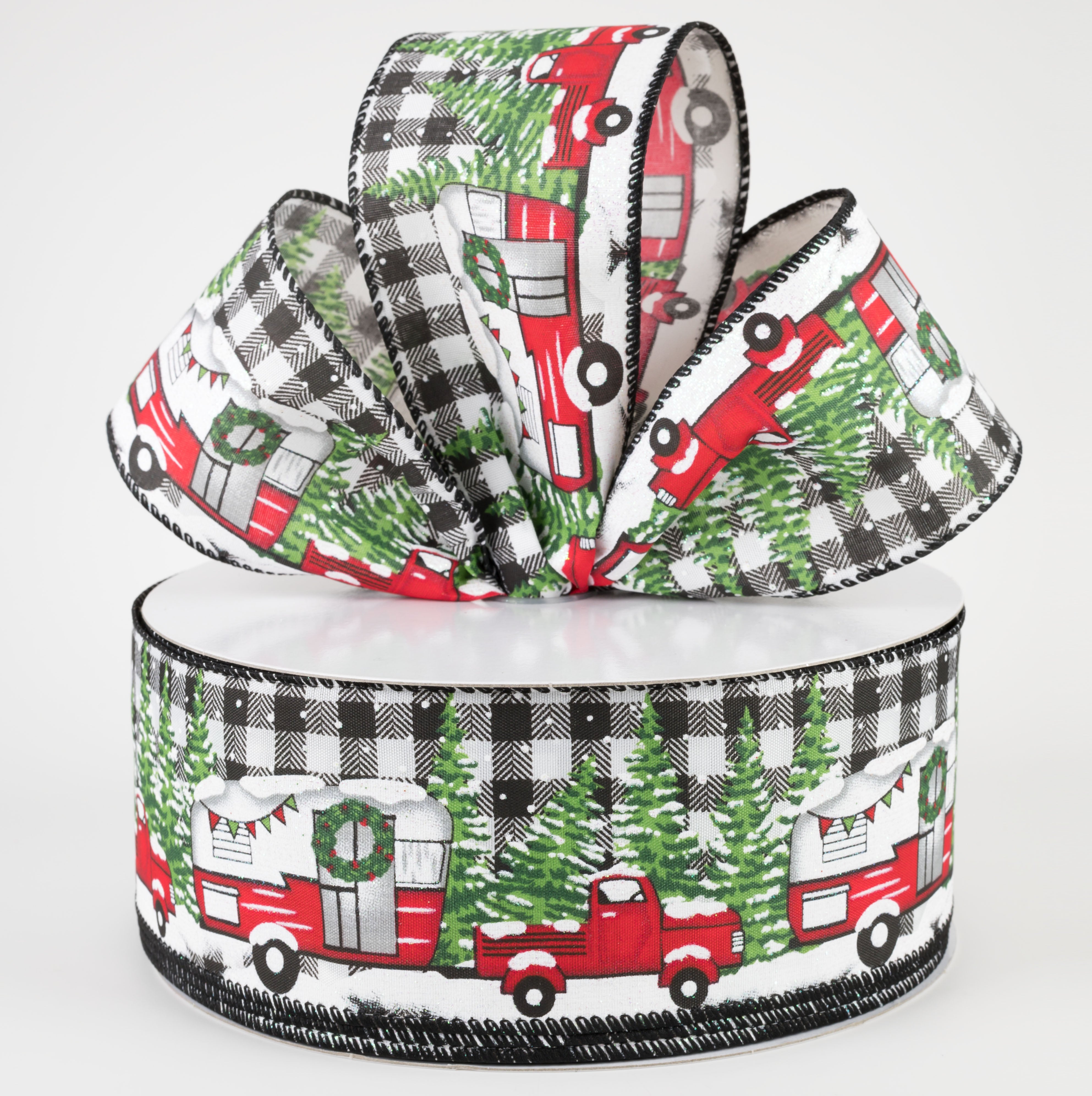 2.5" Buffalo Plaid Holiday Camper Truck Ribbon (50 Yards) Lifestyle Photo
