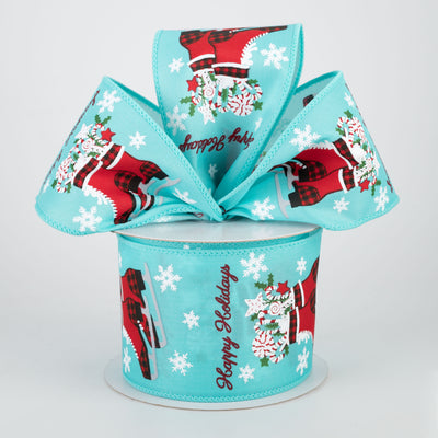 2.5" Buffalo Plaid Ice Skates Ribbon: Teal (10 Yards) Lifestyle Photo