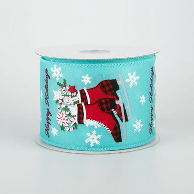2.5" Buffalo Plaid Ice Skates Ribbon: Teal (10 Yards)