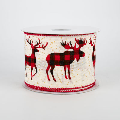 2.5" Buffalo Plaid Ribbon: Deer & Moose (10 Yards)