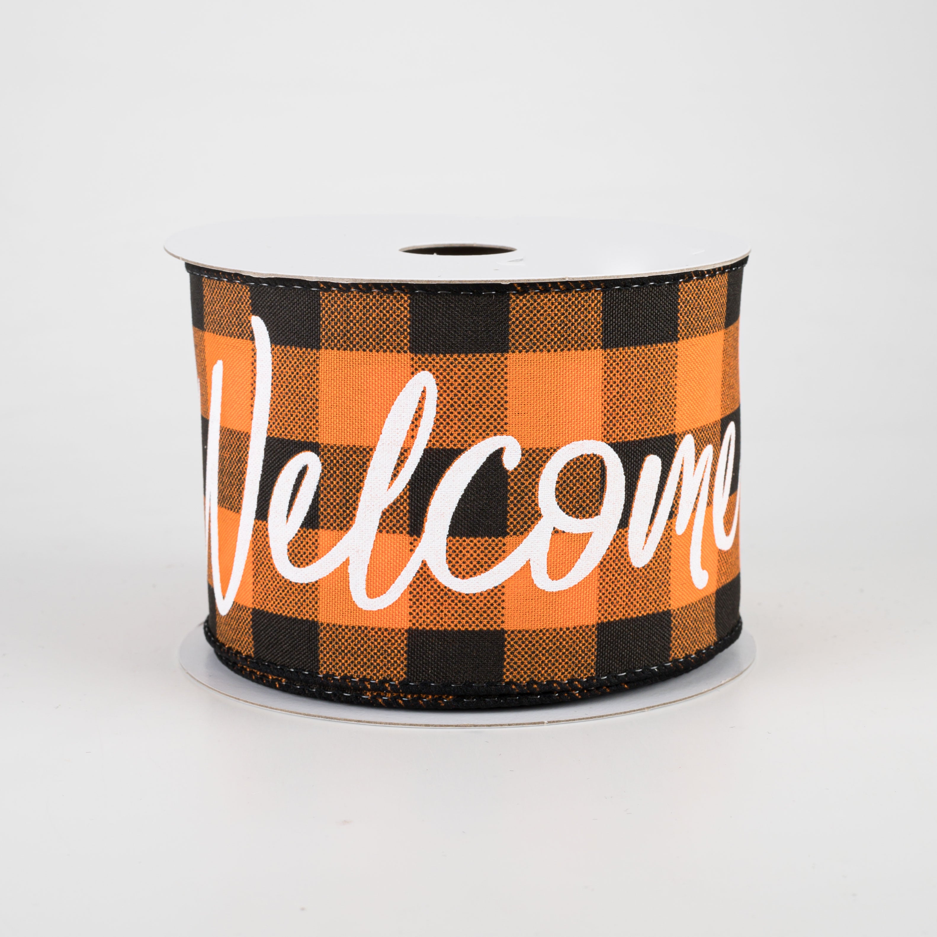 2.5" Buffalo Plaid Welcome Ribbon: Orange & Black (10 Yards) Item Number: 51010-40-21