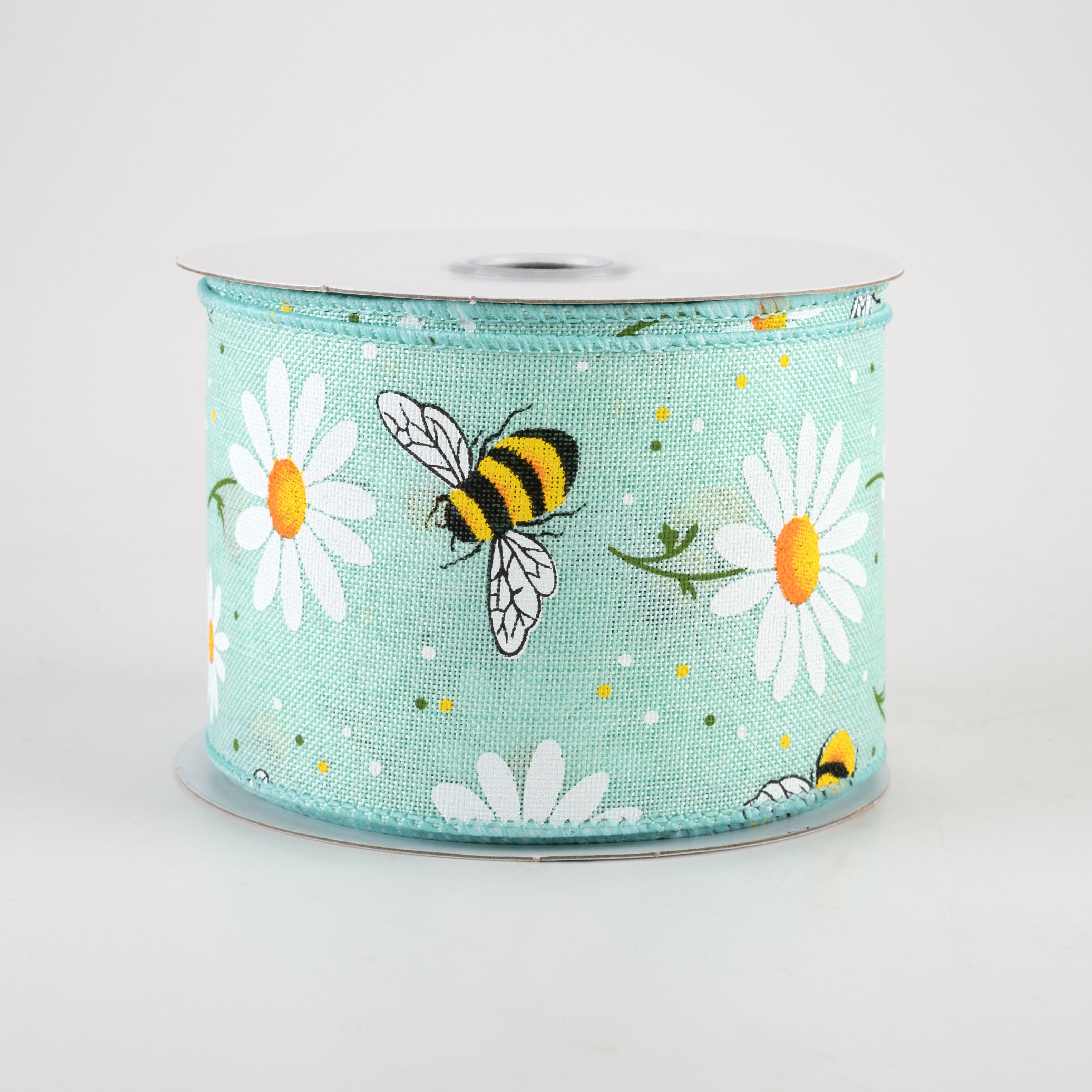 2.5" Bumblebees & Daisies Ribbon: Mint Royal (10 Yards)
