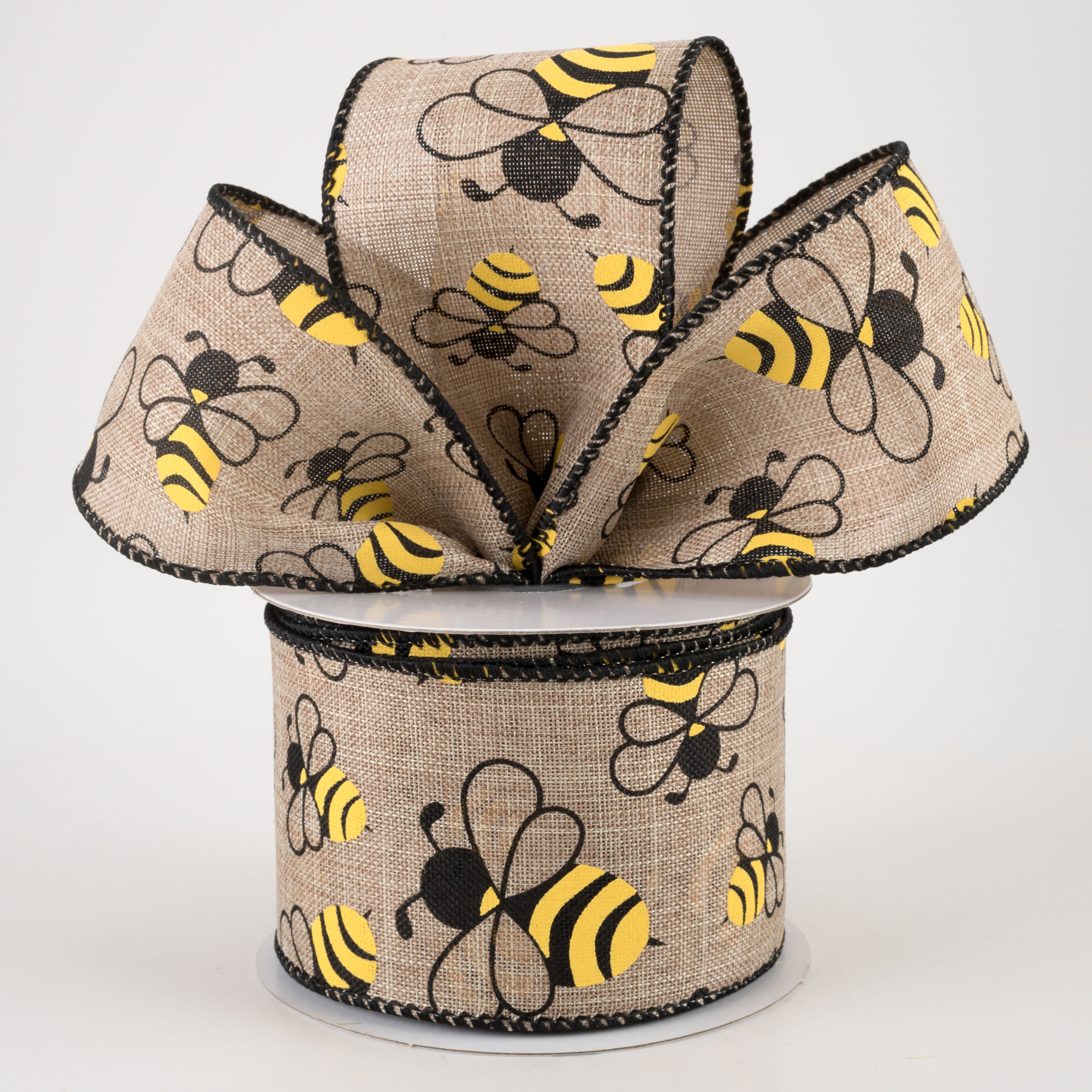 2.5" Bumblebees on Linen Ribbon: Natural Tan (10 Yards) Lifestyle Photo