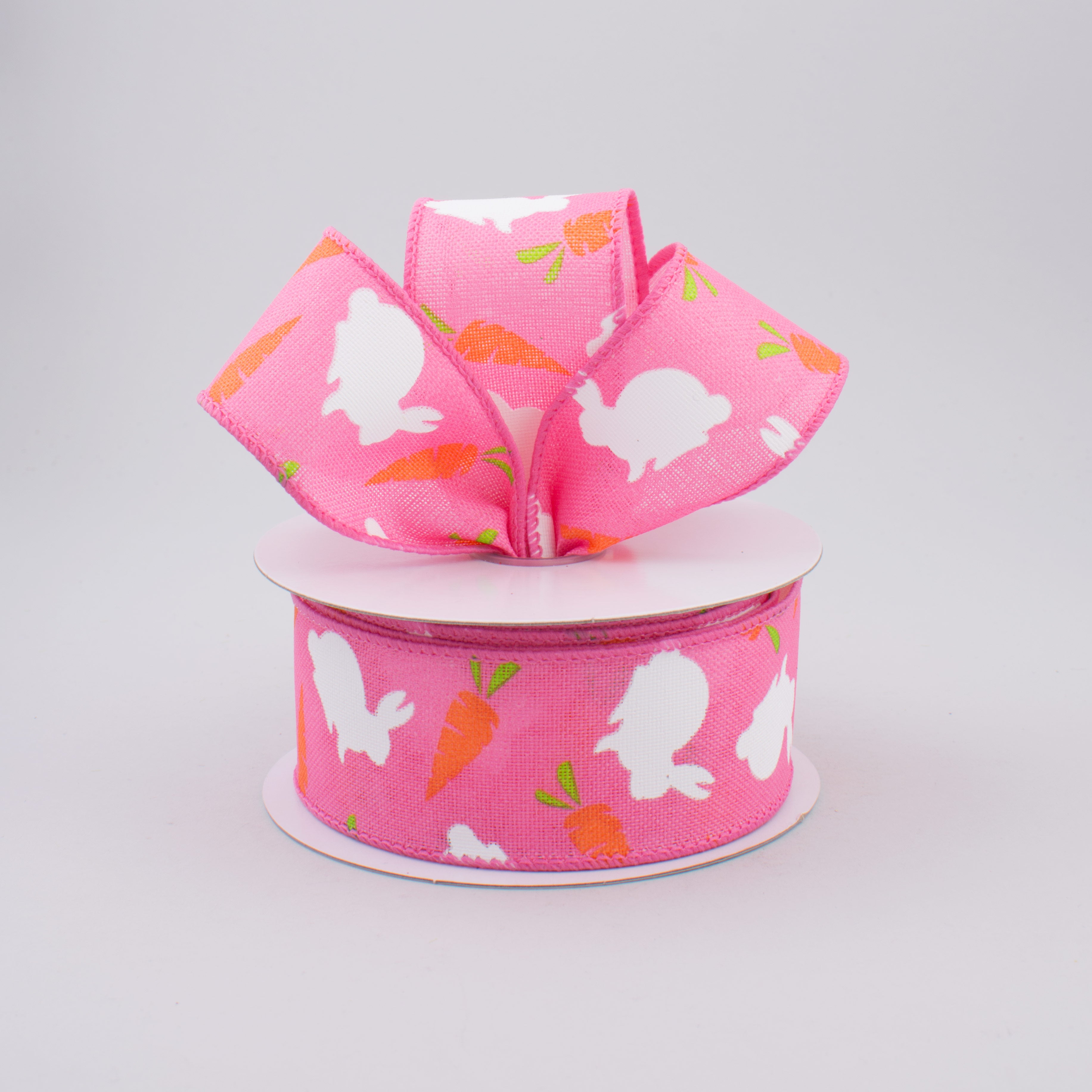 1.5" Bunny & Carrots Woven Ribbon: Pink (10 Yards) Lifestyle Photo