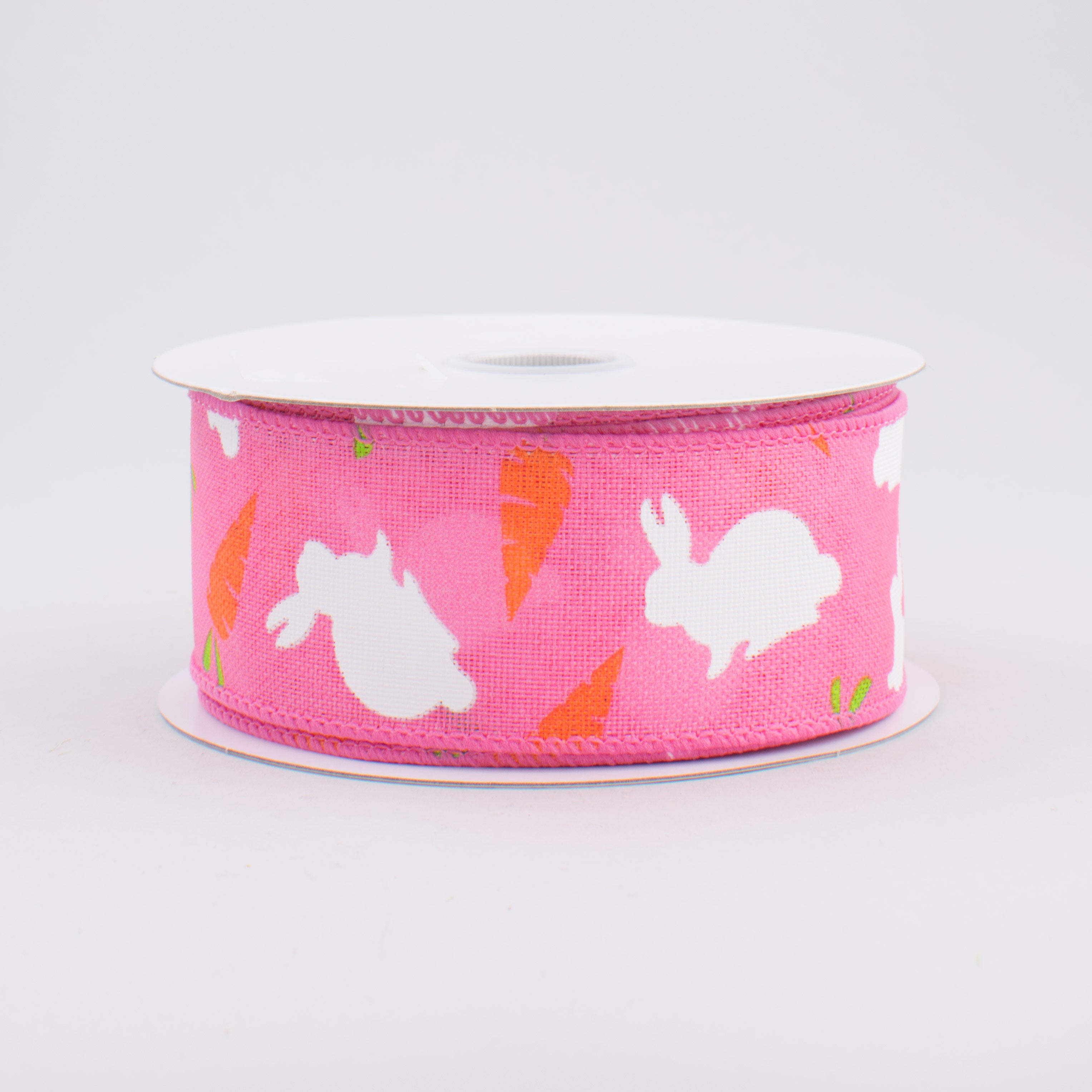 1.5" Bunny & Carrots Woven Ribbon: Pink (10 Yards)