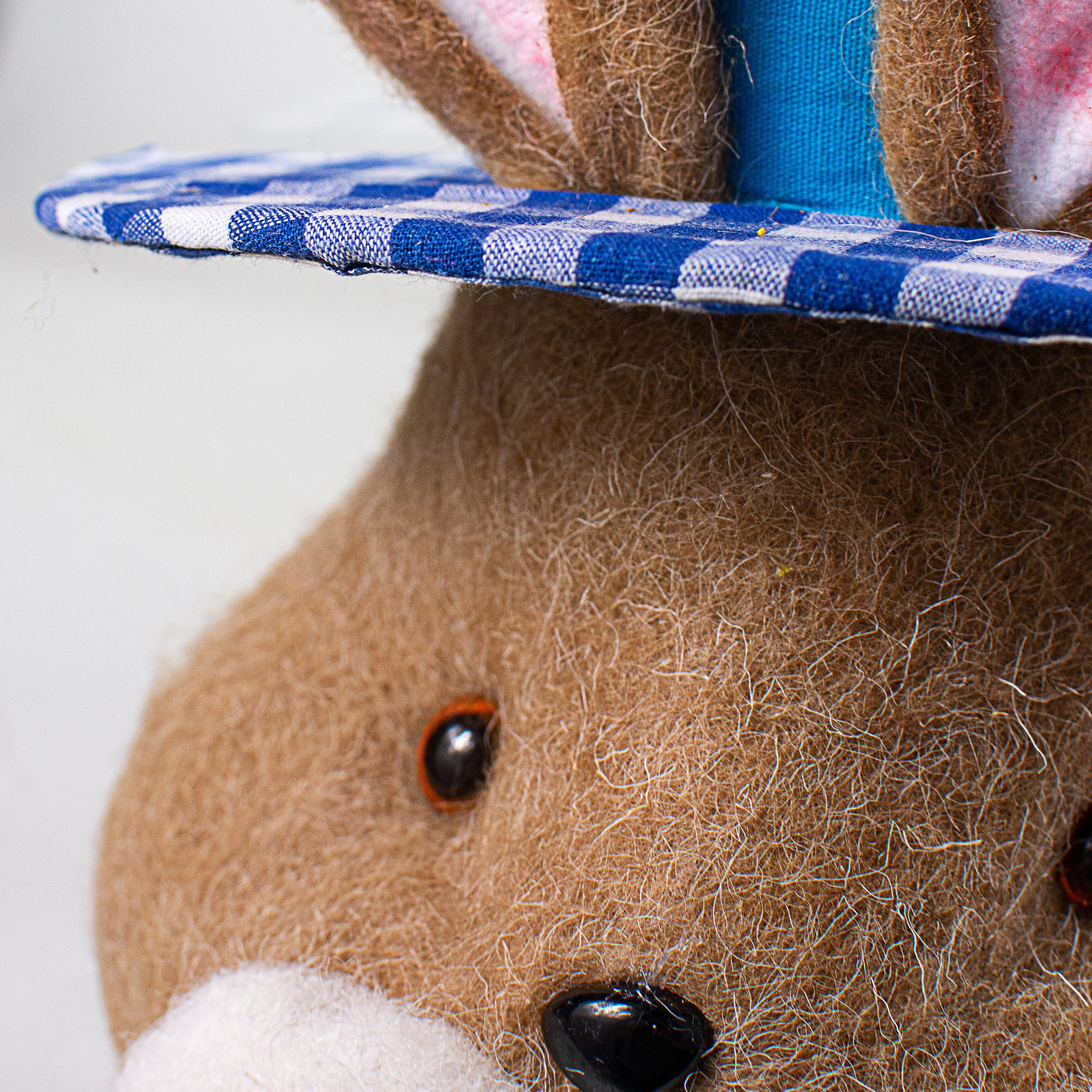 22" Bunny With Check Top Hat Ornament: Blue detail photo 4