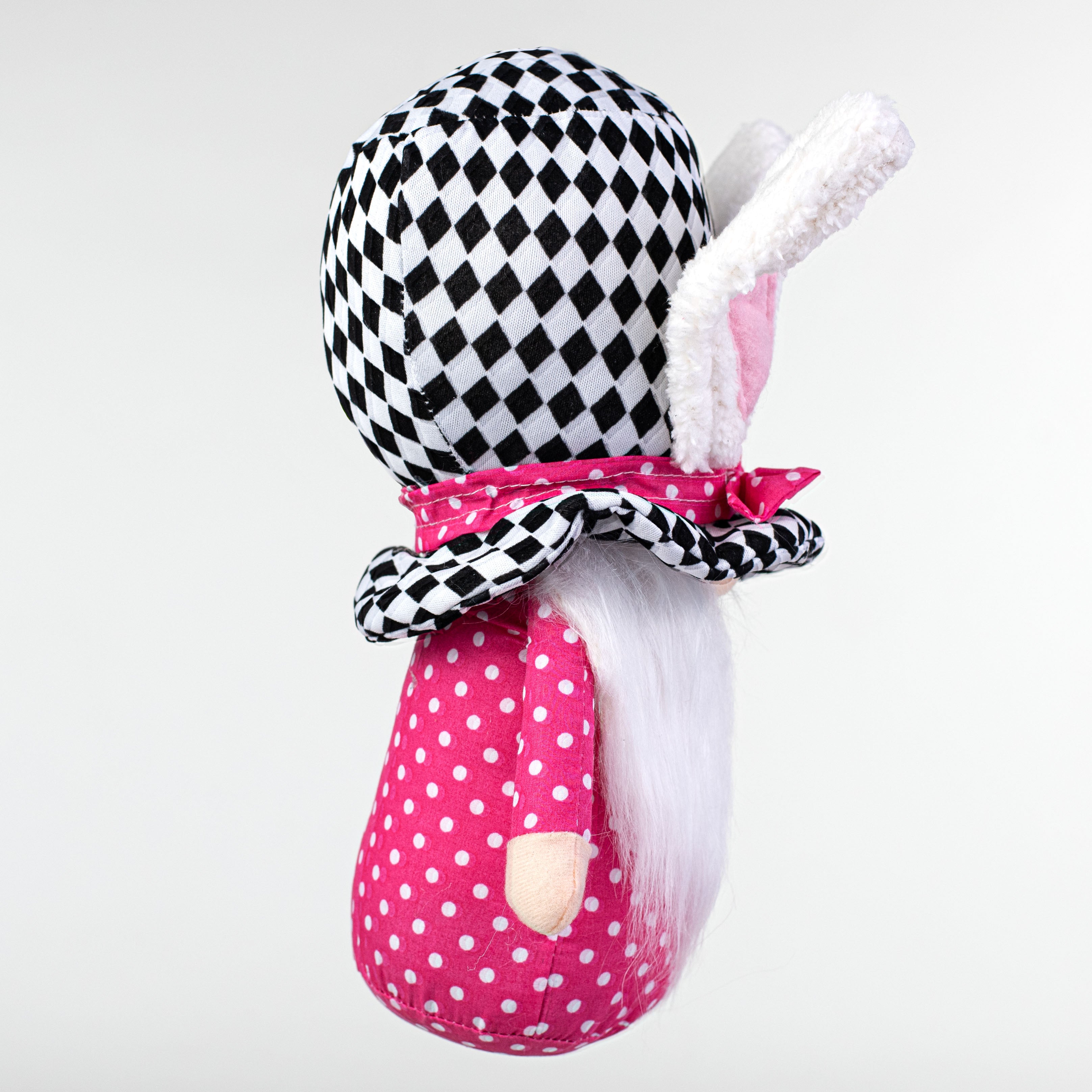 13" Bunny Harlequin Top Hat Gnome: Hot Pink detail photo 4