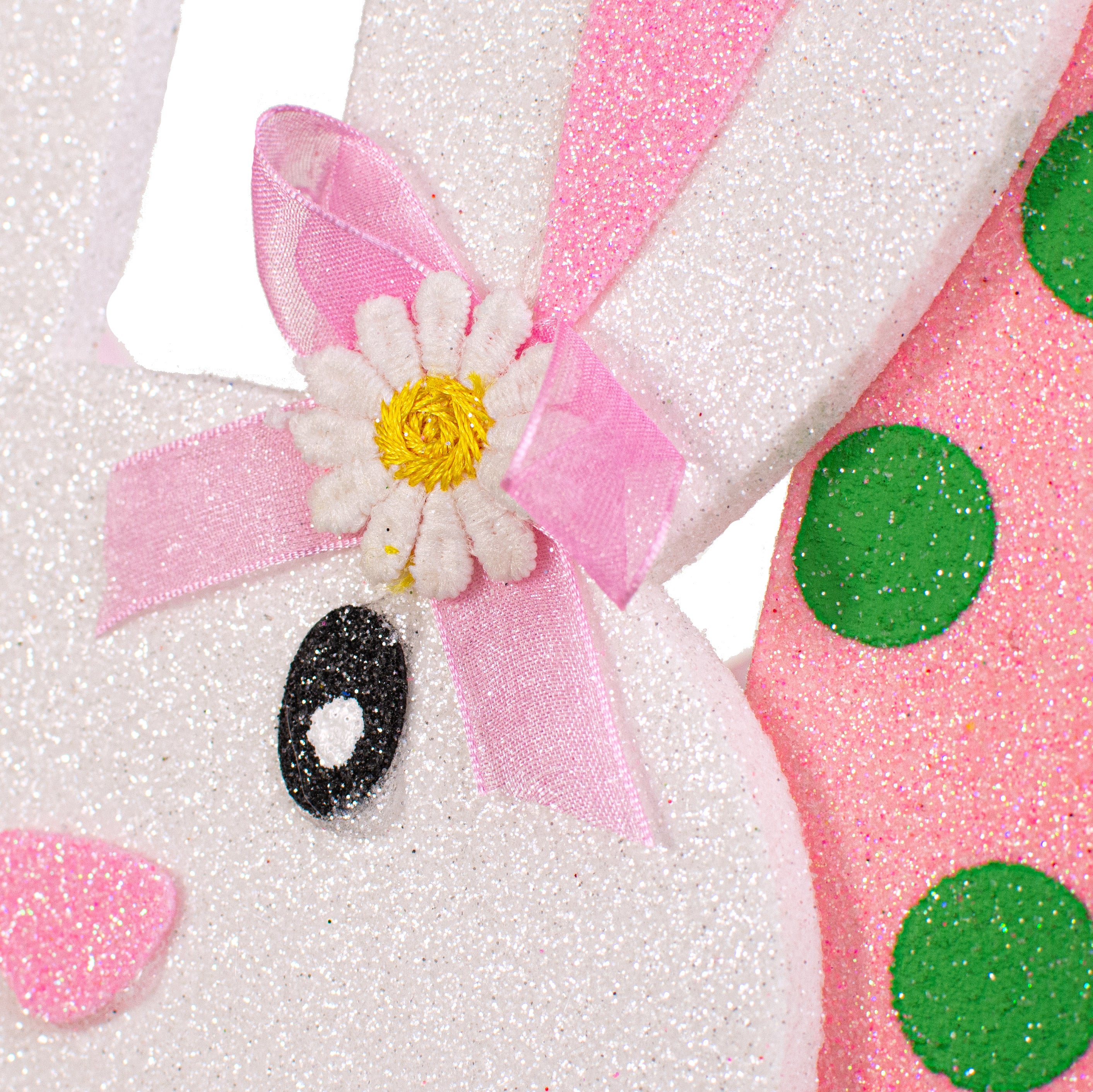 13.5" Bunny Hop Ornament: Pink & Green detail photo 3