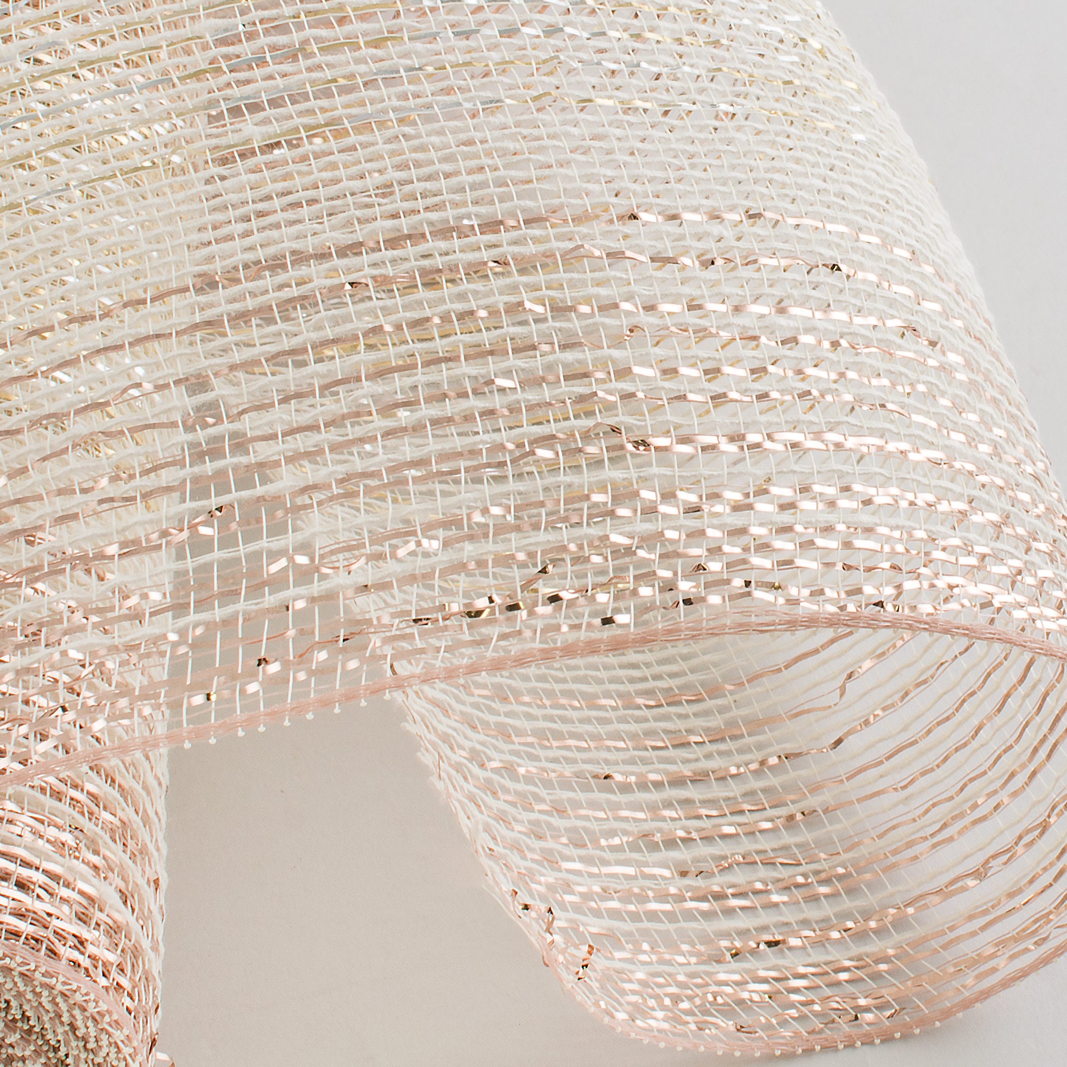 21" Burlap Deco Mesh: Cotton & Metallic Rose Gold Ombré Lifestyle Photo