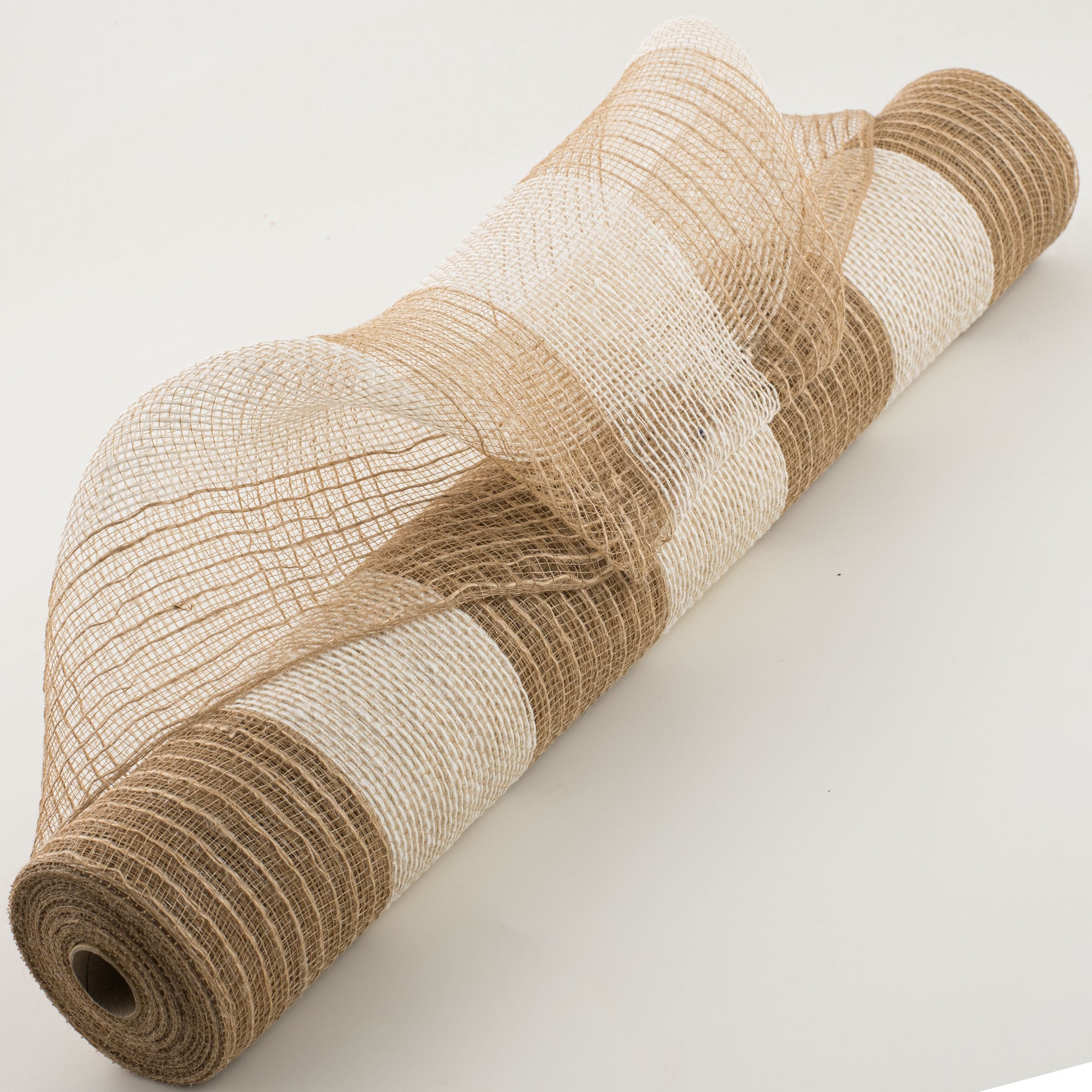 21" Burlap Deco Mesh: Ivory & Jute Thick Stripes Item Number: XB944-15