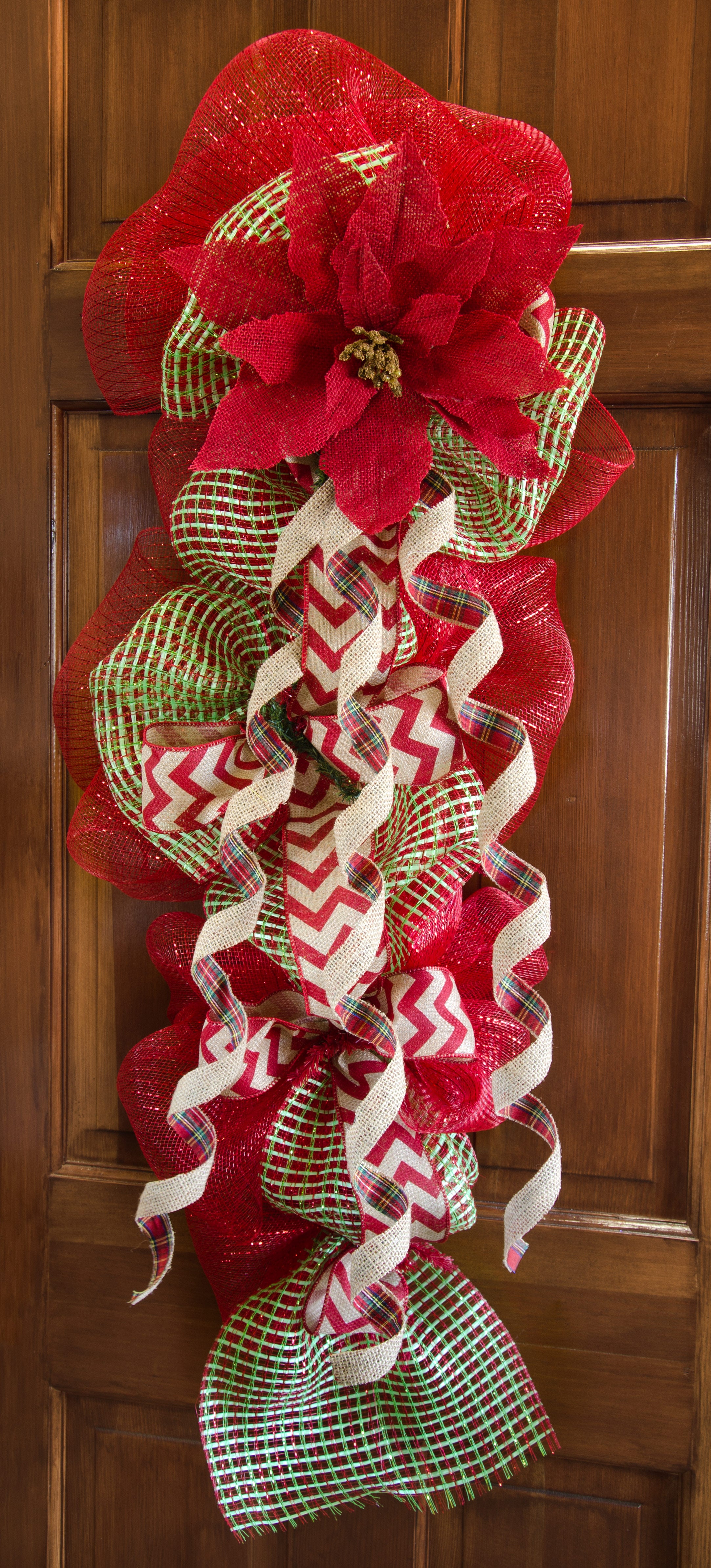24" Burlap Holiday Plaid Dangle Spray detail photo 3