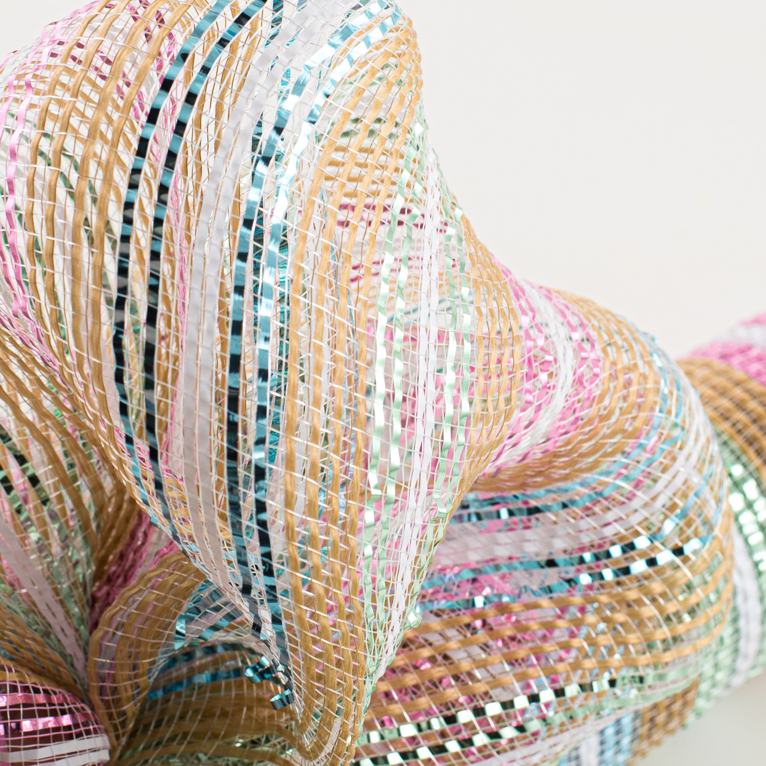 21" Burlap Mesh: Wide Metallic Easter Stripes Lifestyle Photo