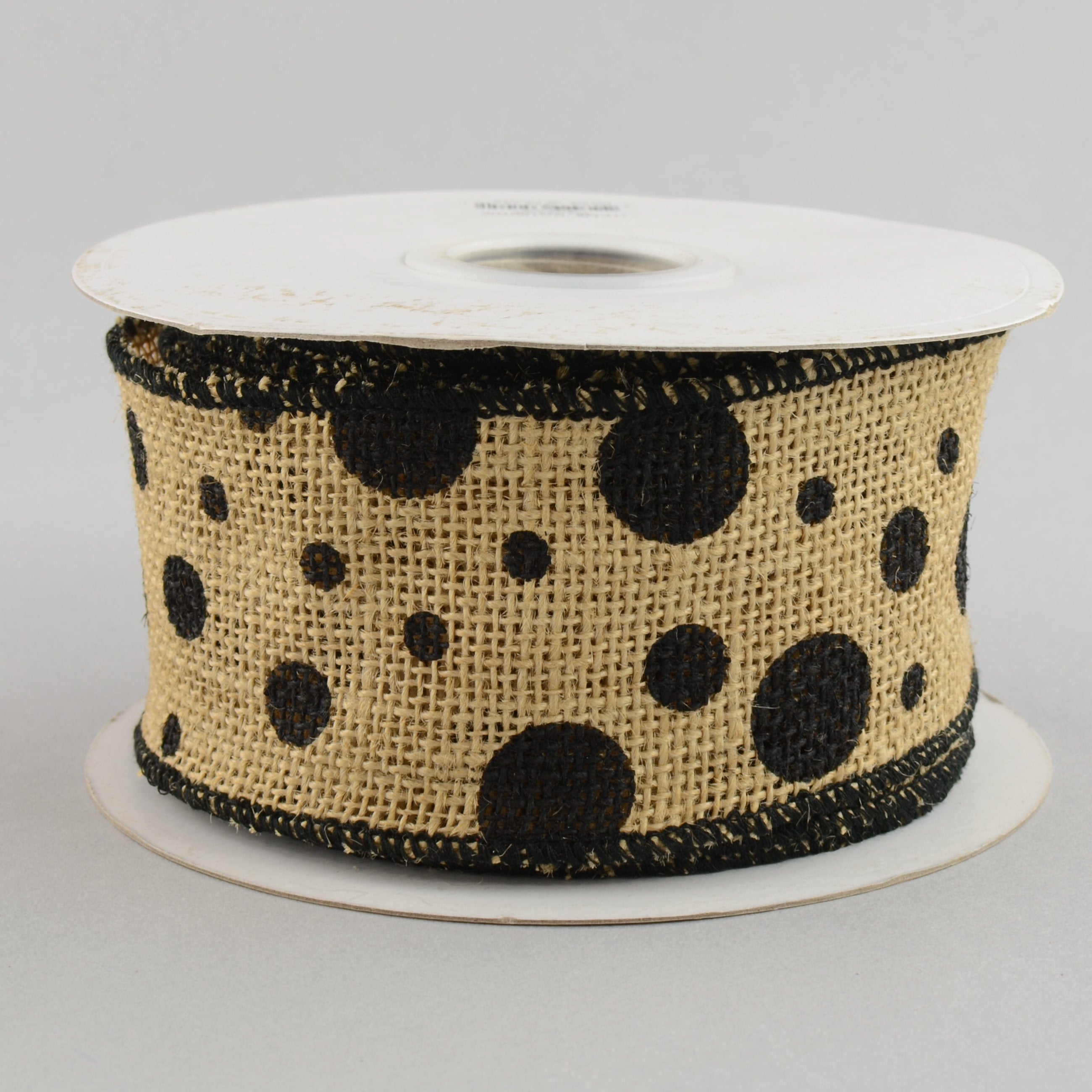 2.5" Burlap Polka Dot Ribbon: Black (10 Yards)