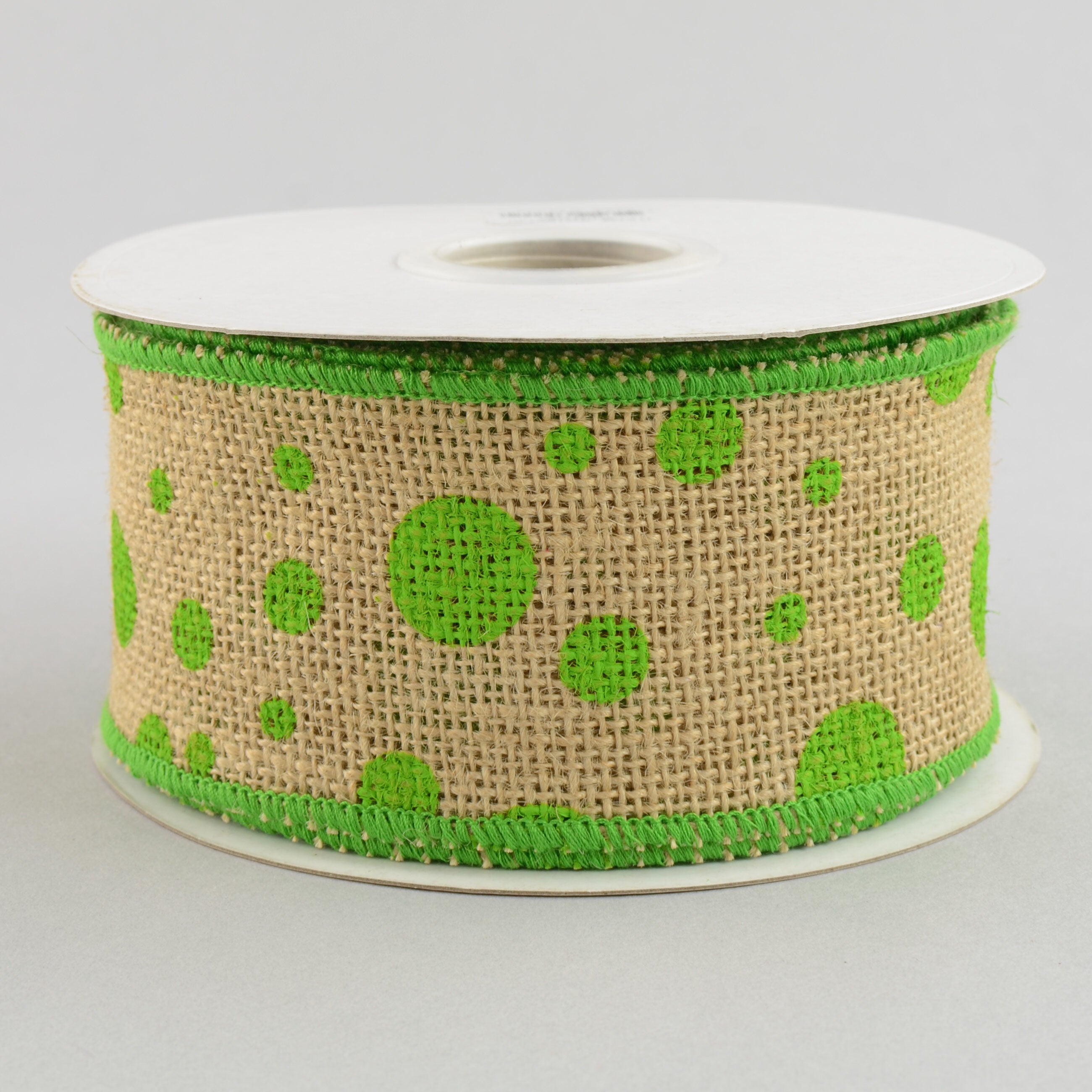 2.5" Burlap Polka Dot Ribbon: Lime Green (10 Yards)