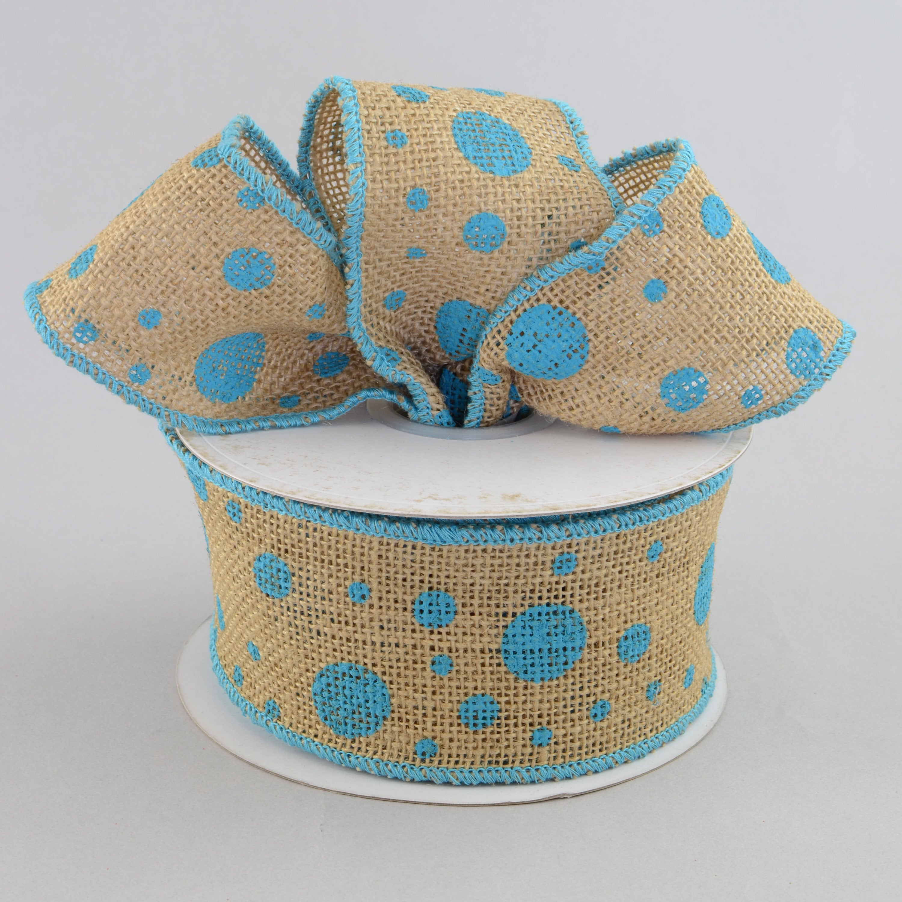2.5" Burlap Polka Dot Ribbon: Turquoise (10 Yards) Lifestyle Photo